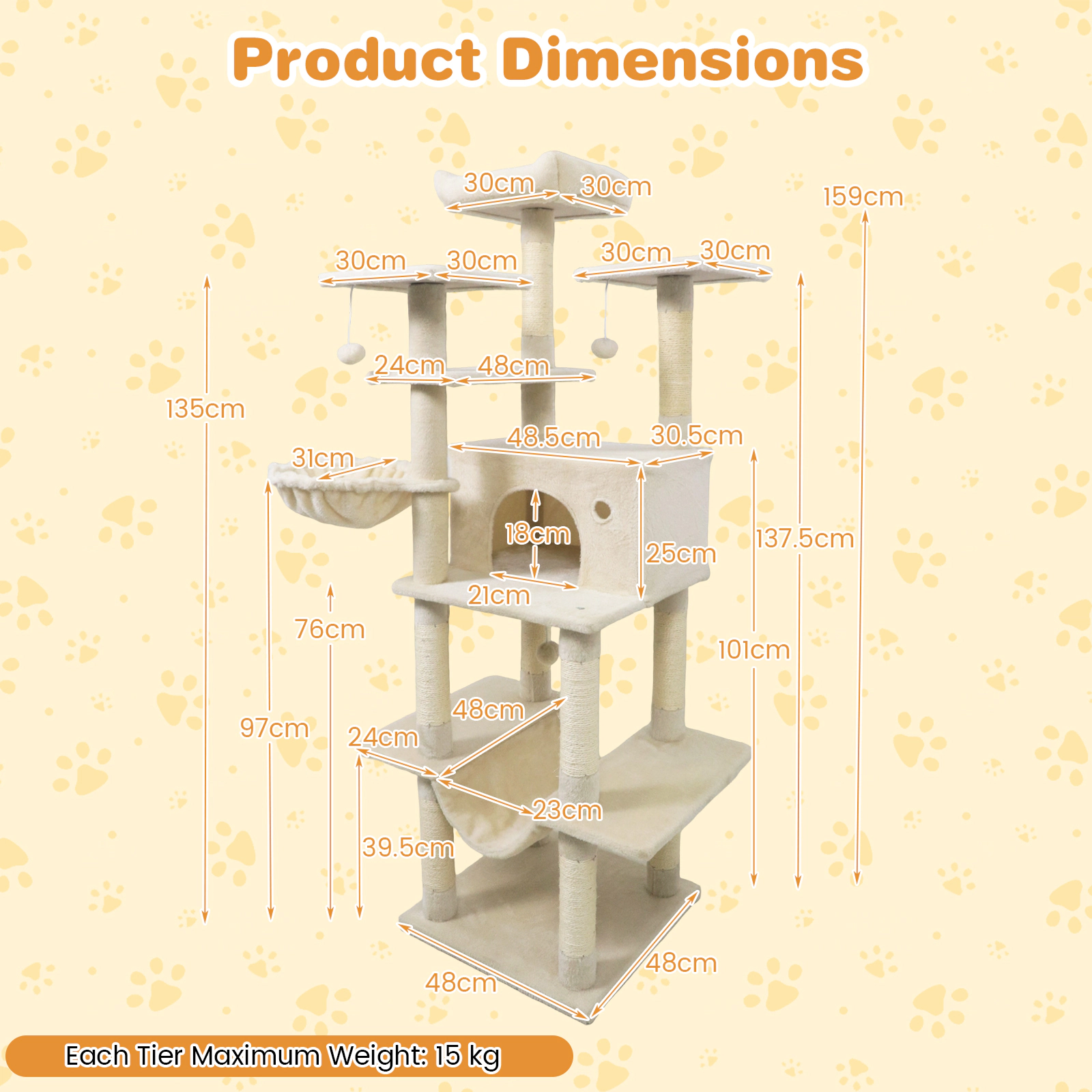 Glintex 63-Inch Cat Tower with Mini-Window Condo Rotatable Basket and Hammock