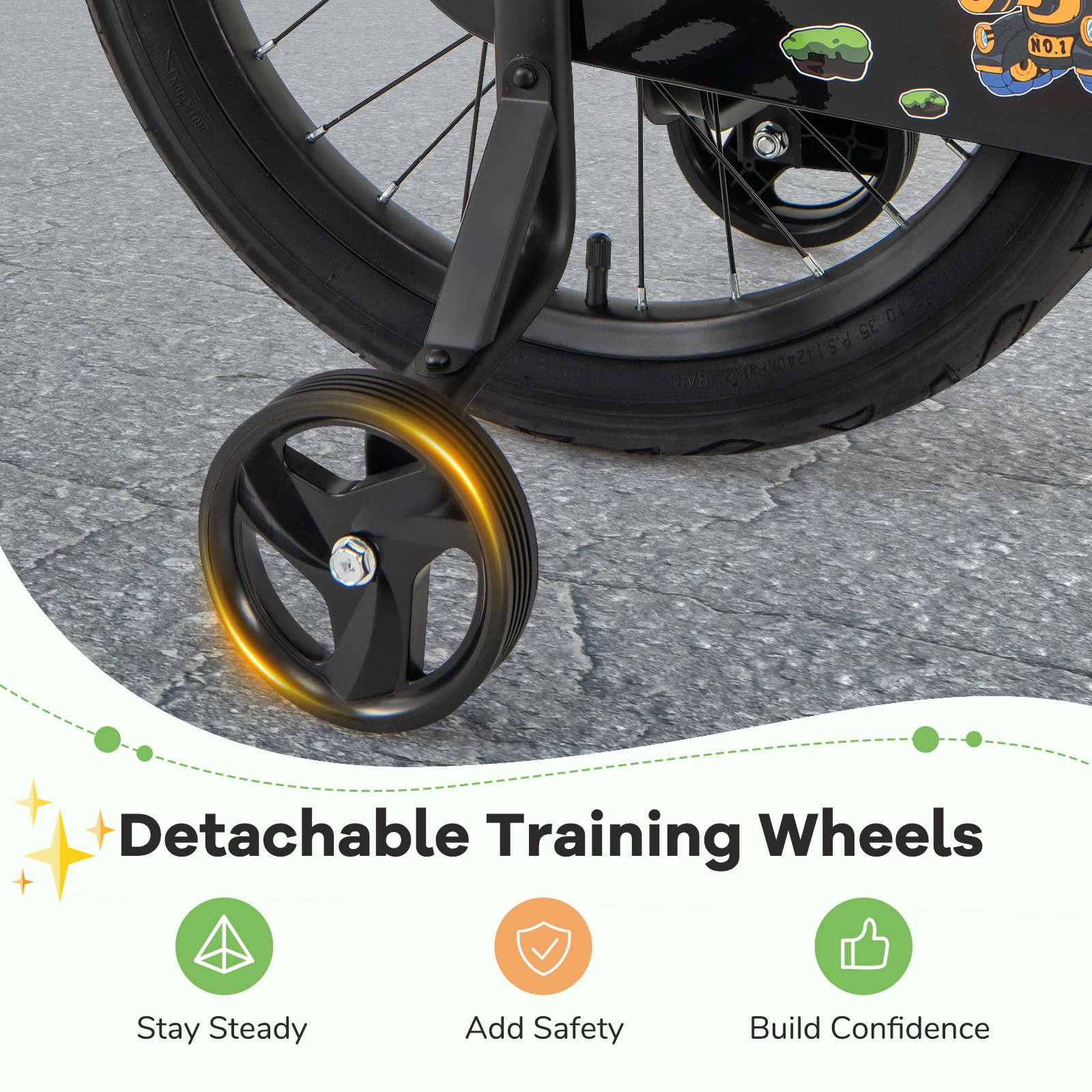 14-in Kids Bike Removable Training Wheels Quick-Release Seat Dual Brakes and Assembly Tool Included Ages 3-5 Green