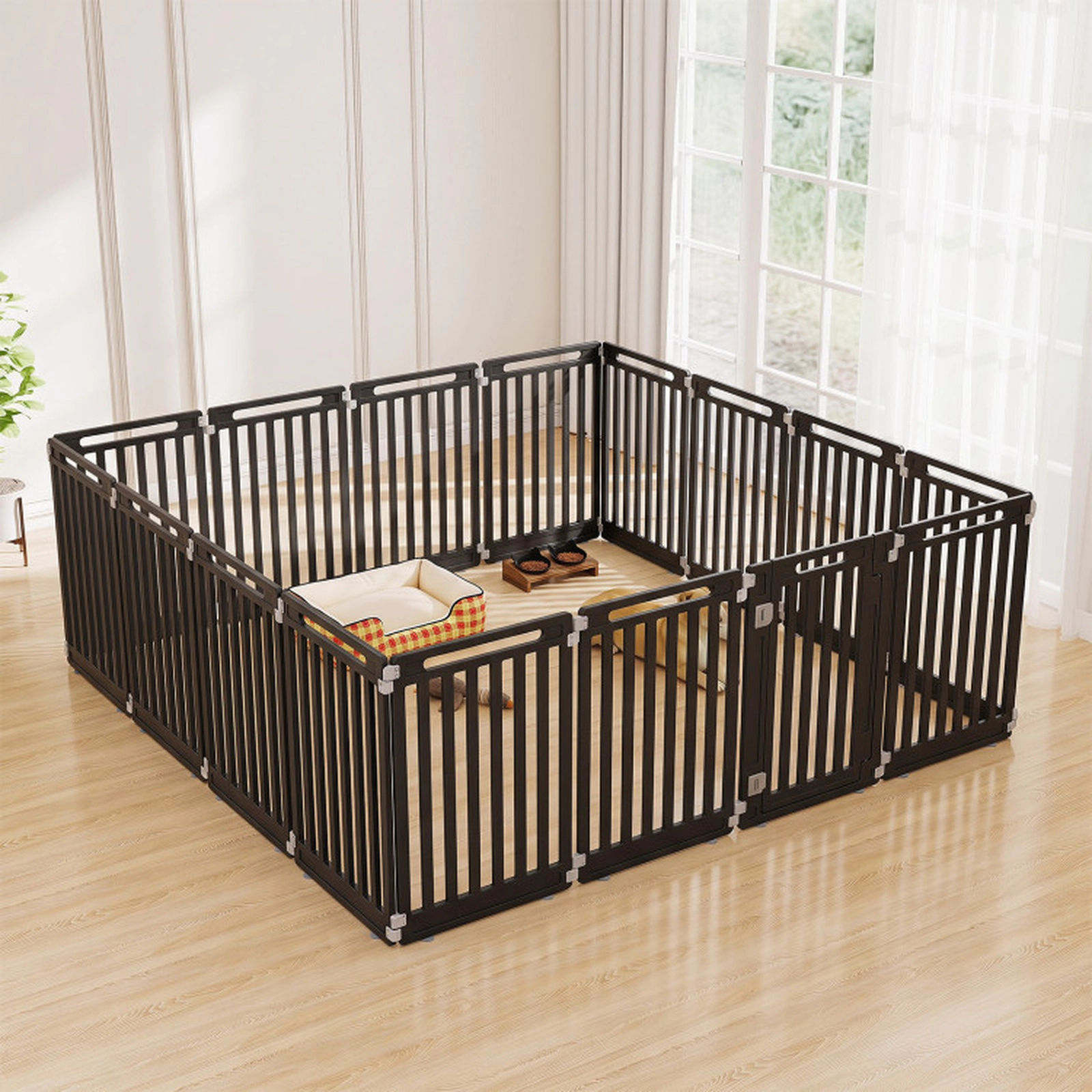 SUGIFT 16-Panel Dog Playpen Black 31.5 Inch HDPE Pet Fence with Door