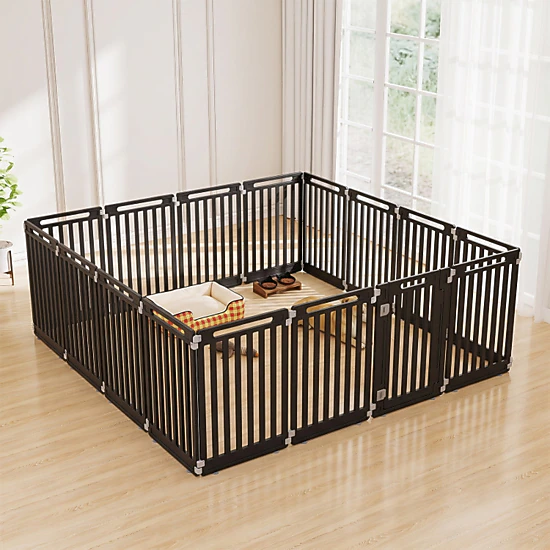 SUGIFT 16-Panel Black HDPE Dog Playpen Pet Fence with Walk-Through Door 21-in Panel W 31.5-in H