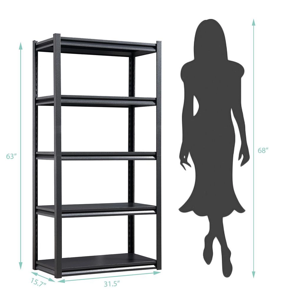 Flynama 5-Tiers Steel Heavy Duty Adjustable Boltless Design Shelving Unit in Black (31.5 in. W x 63 in. H x 15.7 in. D)