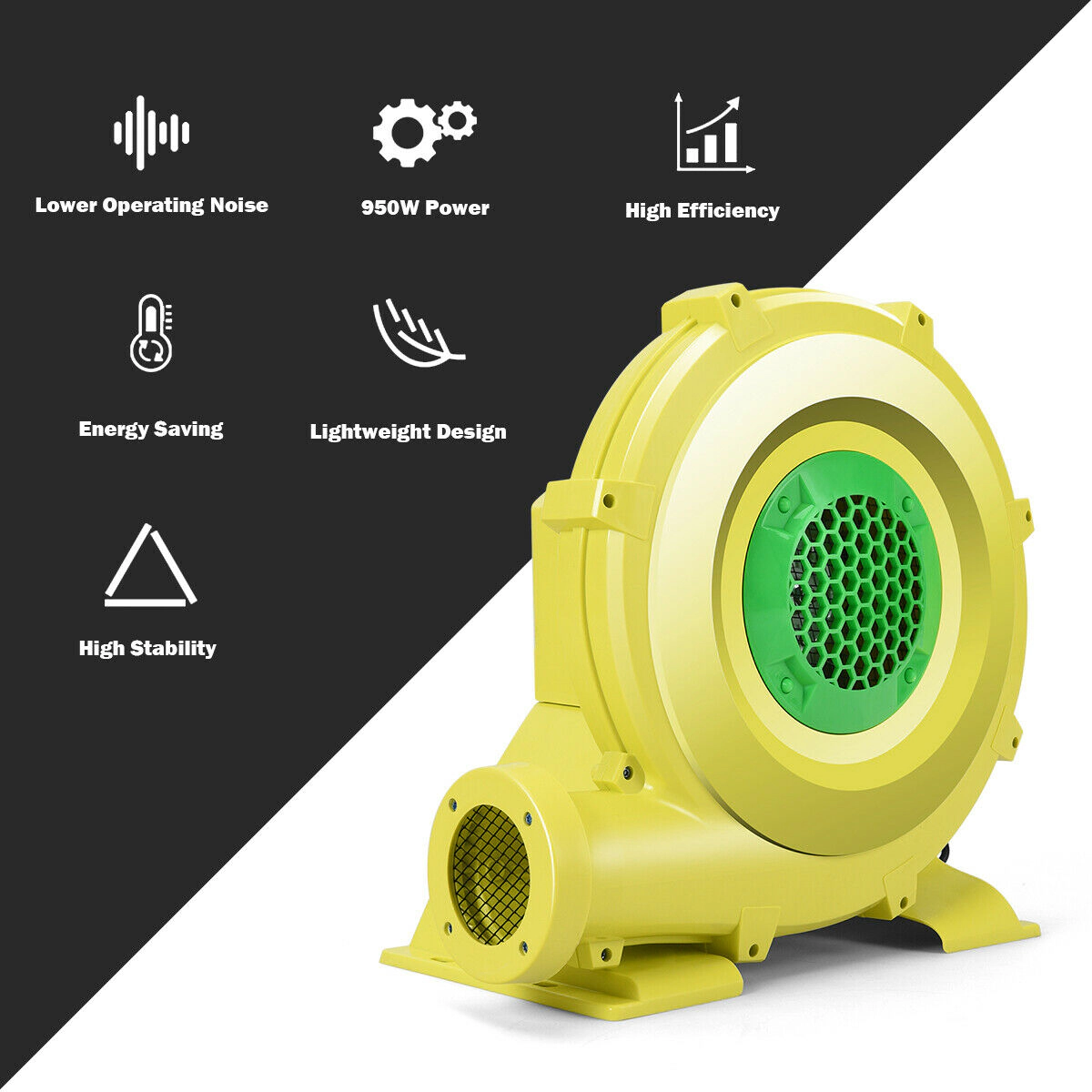 SUGIFT 950W 1.25-HP Air Blower Pump Fan for Inflatable Bounce House with 13-ft Cord and Top Handle