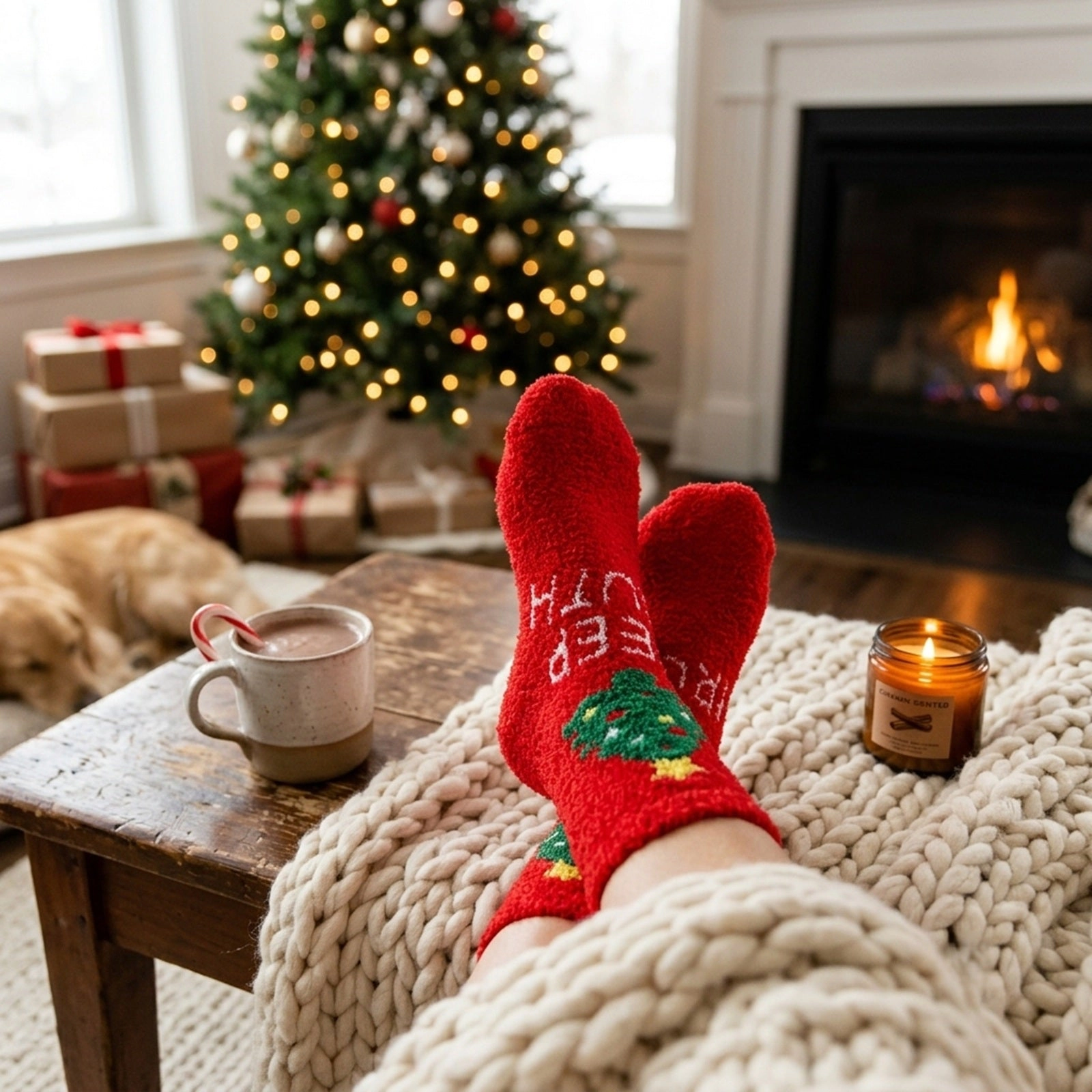 Wrapables Novelty Winter Warm Christmas Fuzzy Slipper Socks for Women (Set of 3), Santa