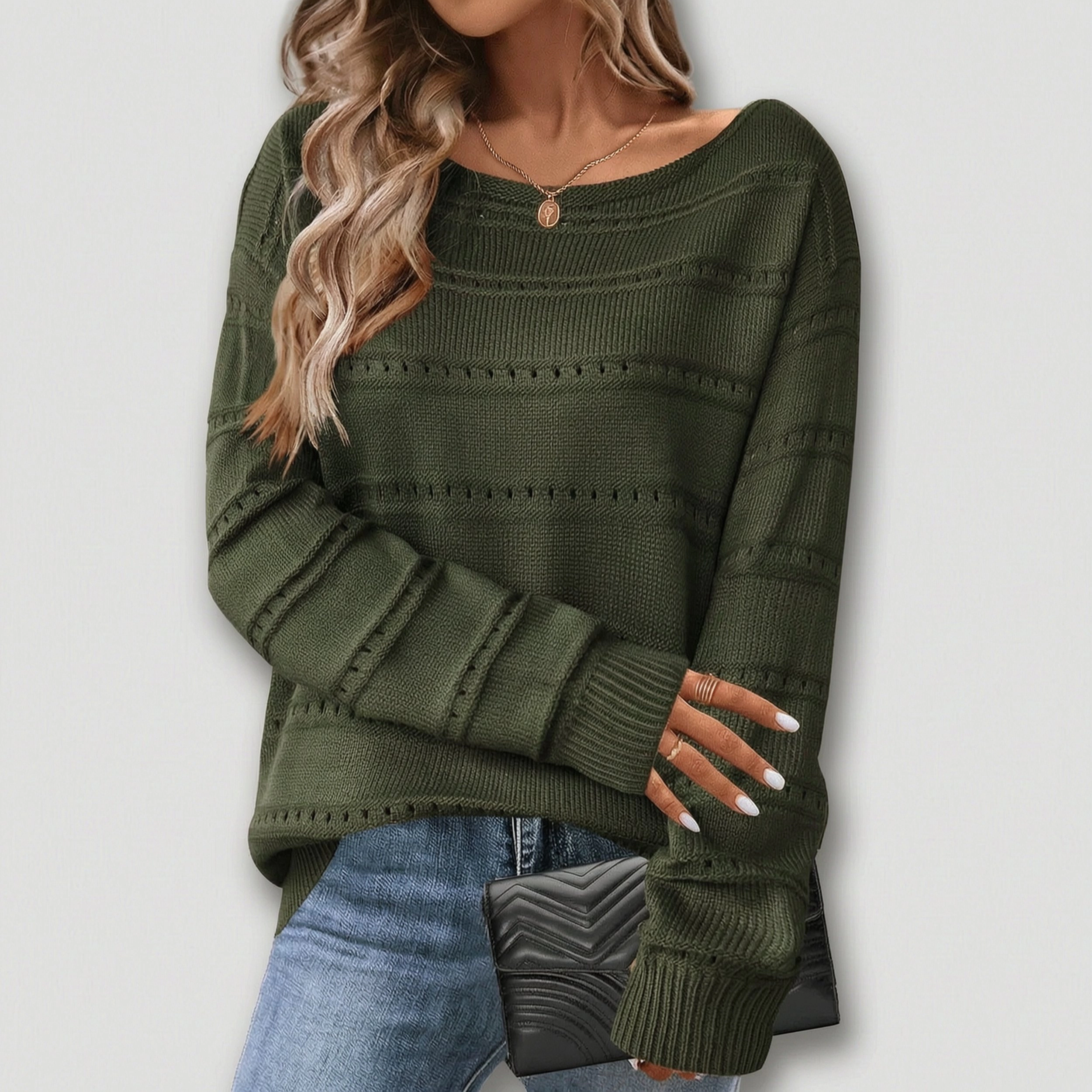 Zeagoo Women's Crewneck Off Shoulder Loose Knit Long Sleeve Pullover