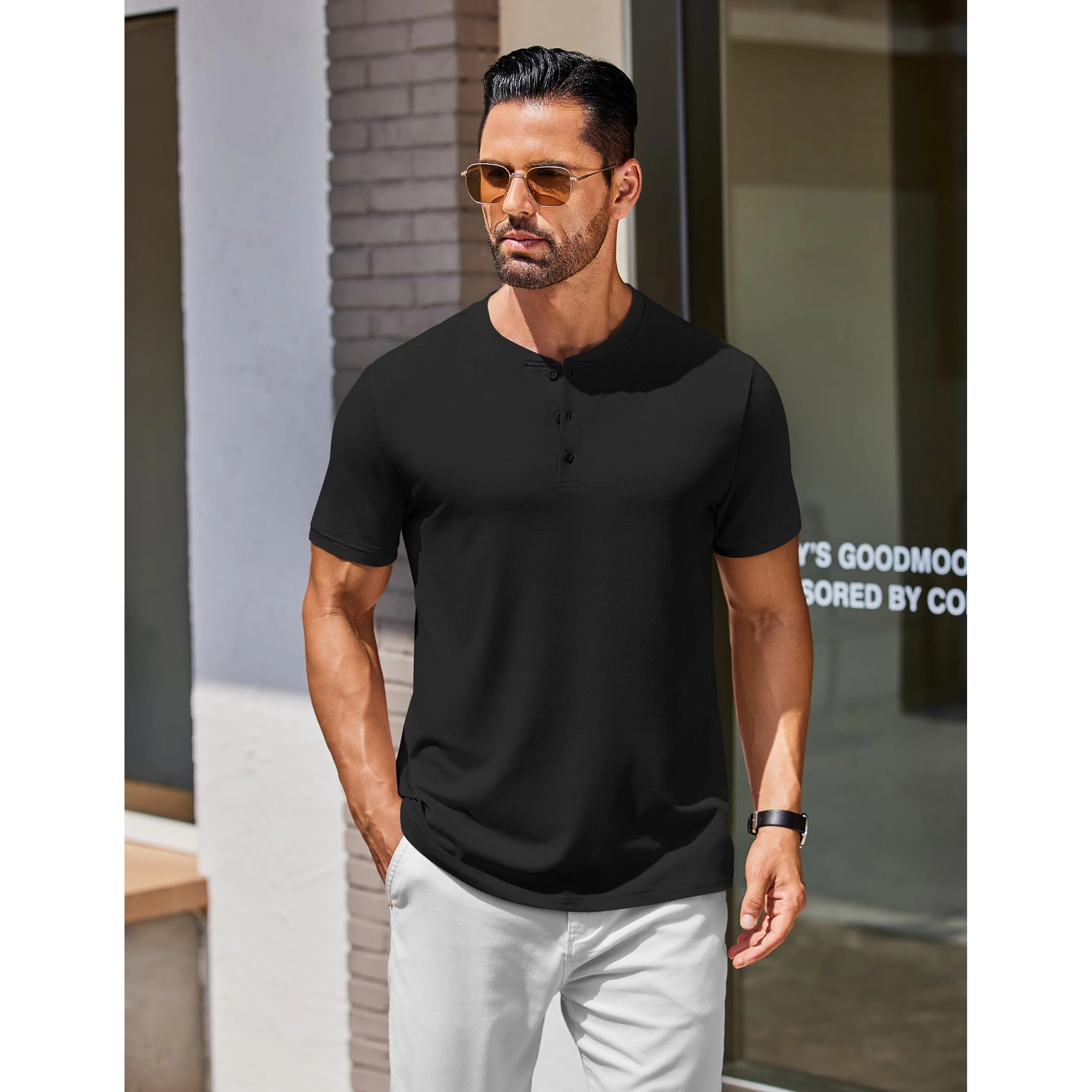 COOFANDY Men's Slim Fit Short Sleeve Henley Shirt