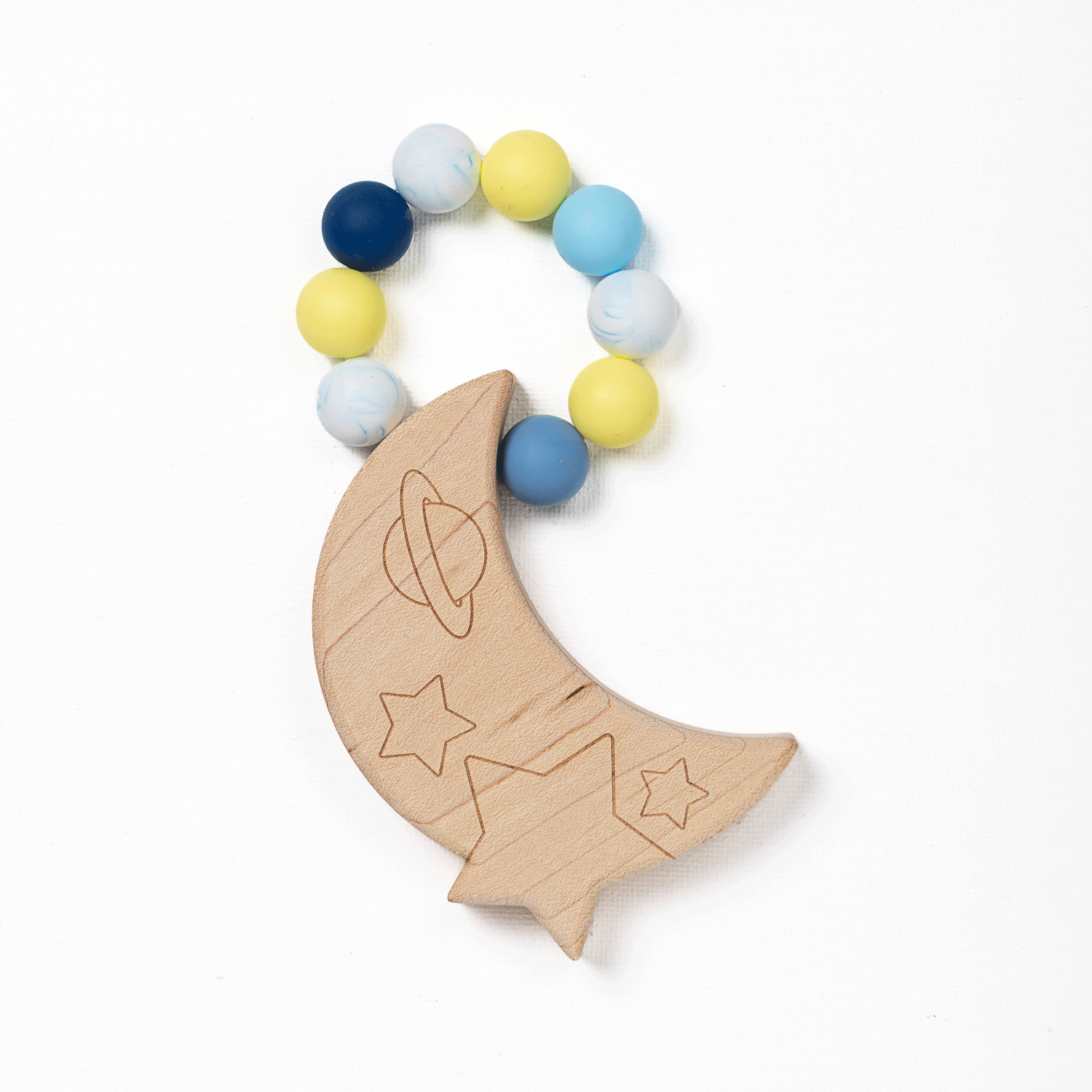 Calming Moon Silicone Bead Teether with Organic Cotton Bag - Made in USA