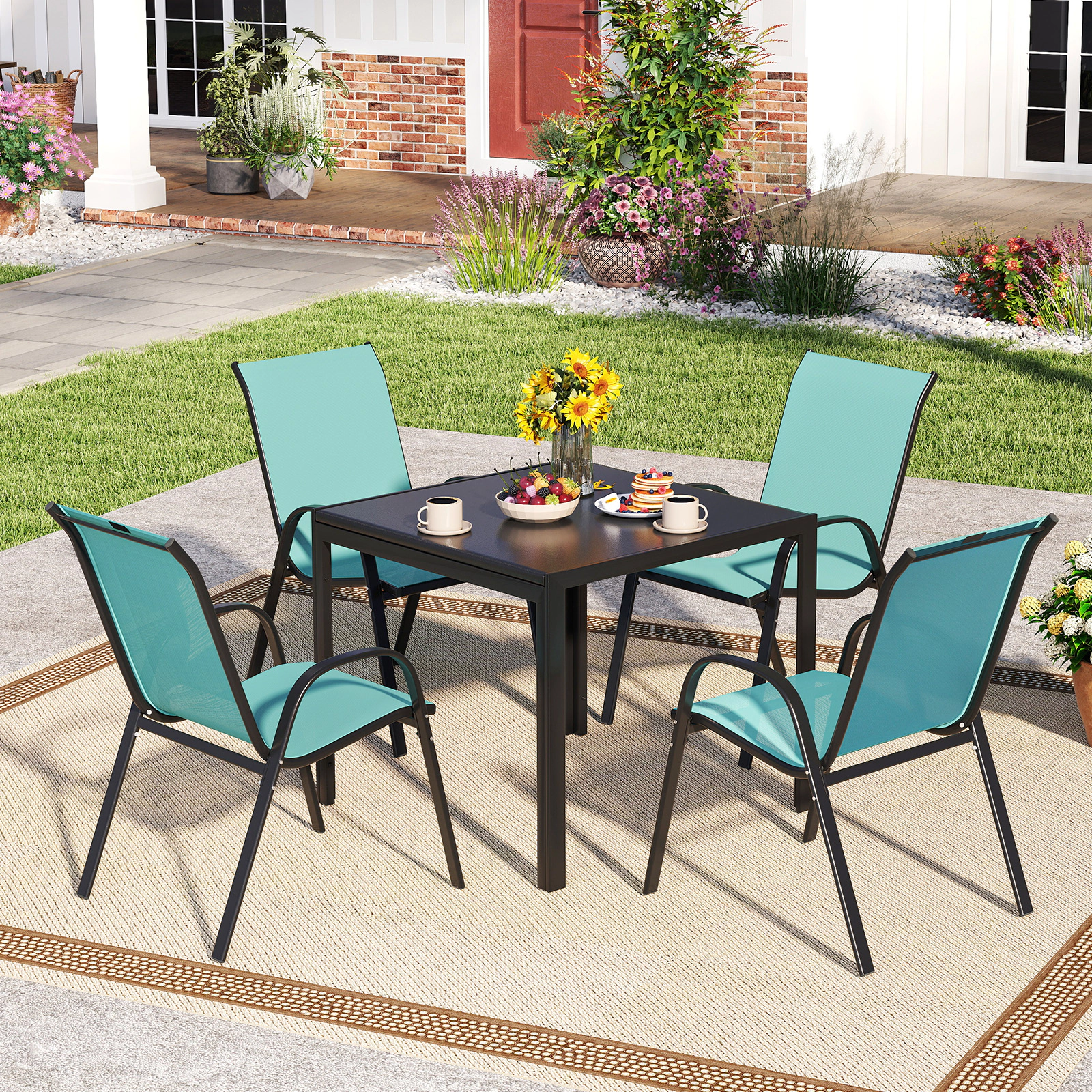 LJG Stackable Patio Dining Chairs Set with Armrest