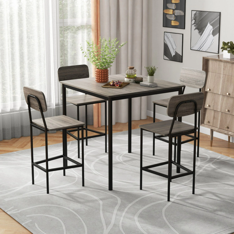 Hivvago 5 Pieces Industrial Dining Table Set With Counter Height And 4 Bar Stools