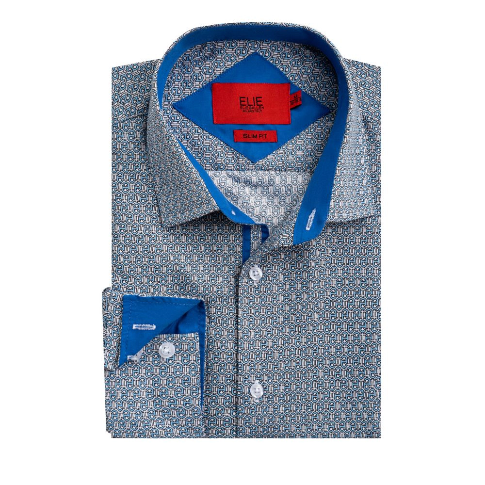 Elie Balleh Slim Fit Mens Geometric Print Shirt