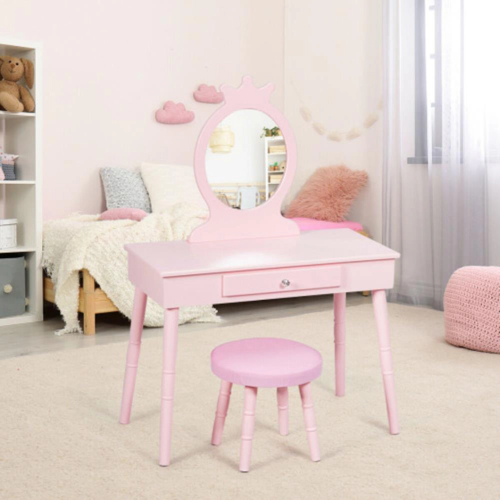 Hivvago Kids Vanity Makeup Table And Chair Set Make Up Stool