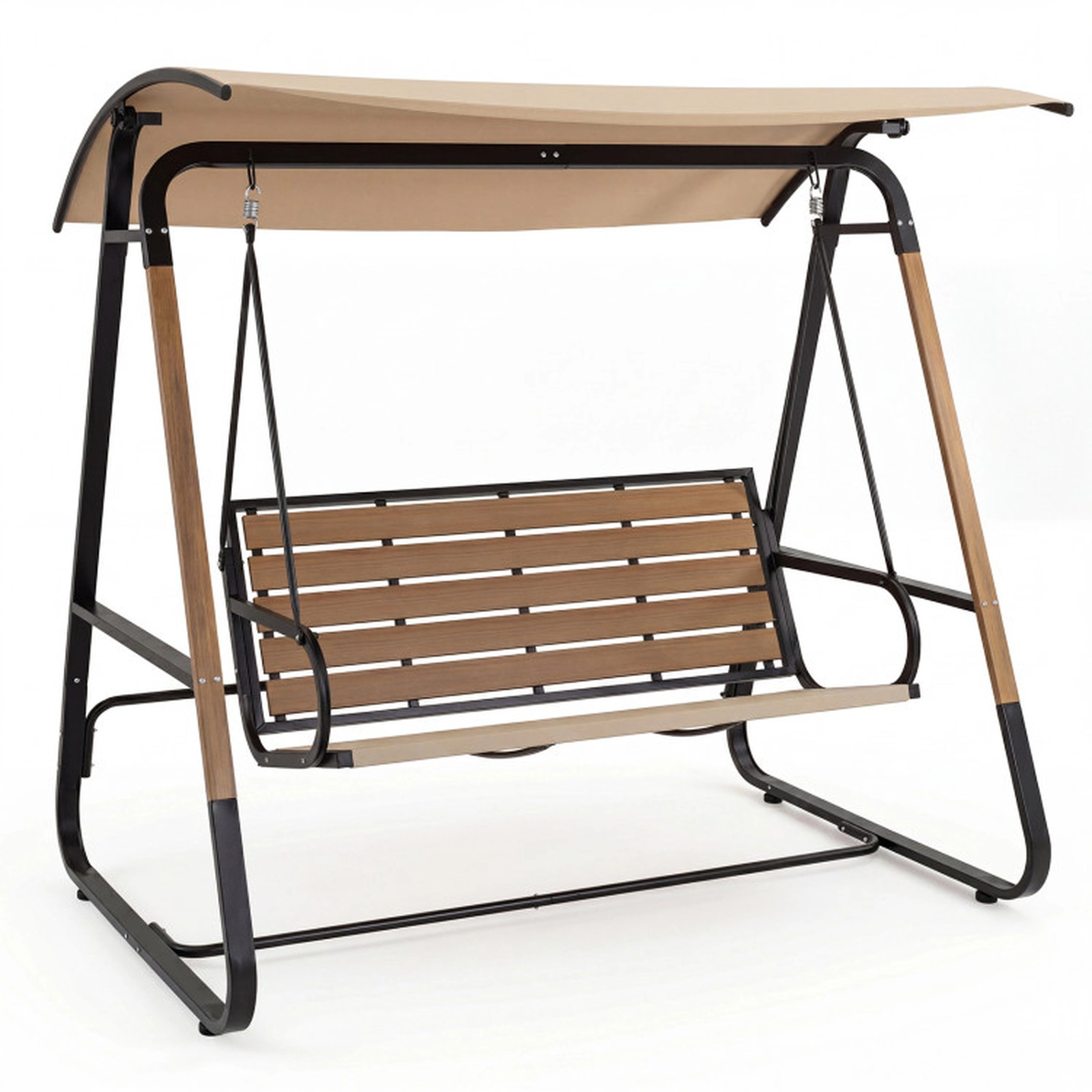 SUGIFT Beige 3-Person Outdoor Porch Swing, 800-Lb Capacity, Adjustable Canopy