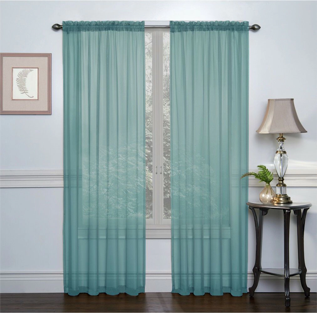 Kate Aurora Collections Turquoise Premium Semi Sheer Voile Curtain Pair - 52 in. W x 84 in. L