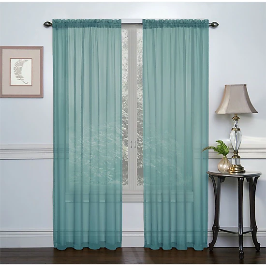 Kate Aurora Collections Turquoise Premium Semi Sheer Voile Curtain Pair - 52 in. W x 84 in. L
