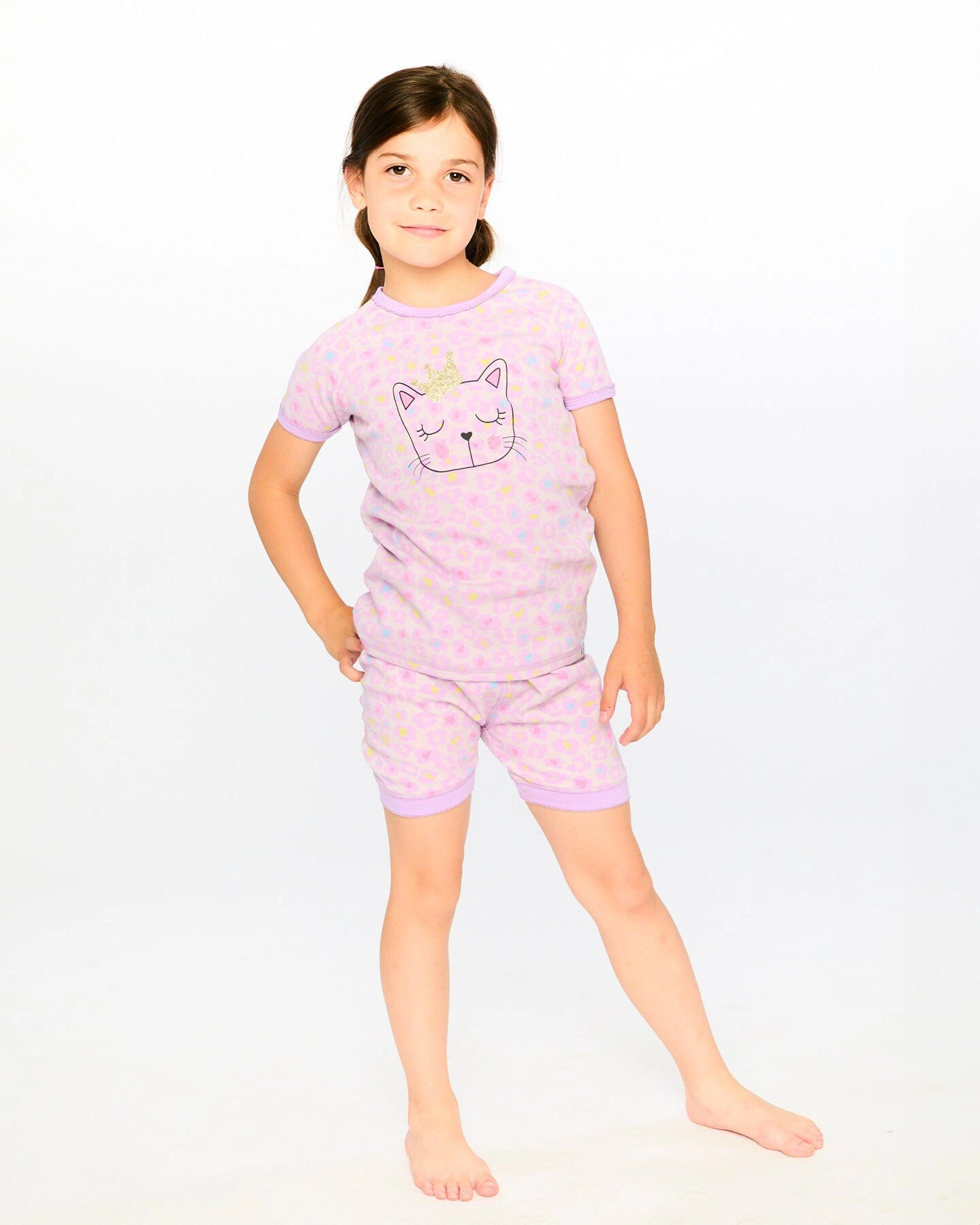 Deux par Girls Organic Cotton Animal Print Elastic Waist T-Shirt and Shorts Two-Piece Pyjama Set
