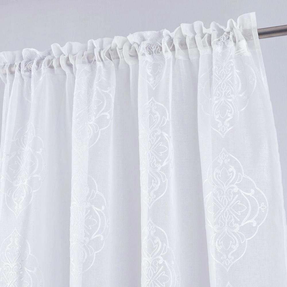 RT Designers Collection Andrea Emb Metallic Doily Rod Pocket Room Darkening Curtain Panels for Bedroom 54" x 95" White