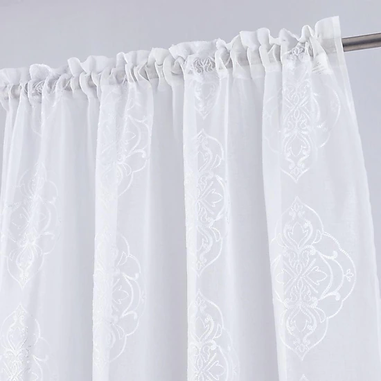 RT Designers Collection Andrea Emb Metallic Doily Rod Pocket Room Darkening Curtain Panels for Bedroom 54" x 95" White