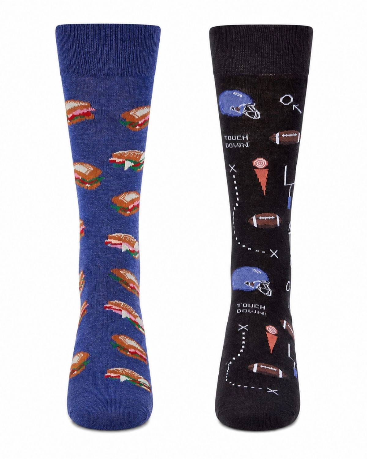 Memoi 2 Pair Men's Rayon Blend Sports-Themed Novelty Crew Socks