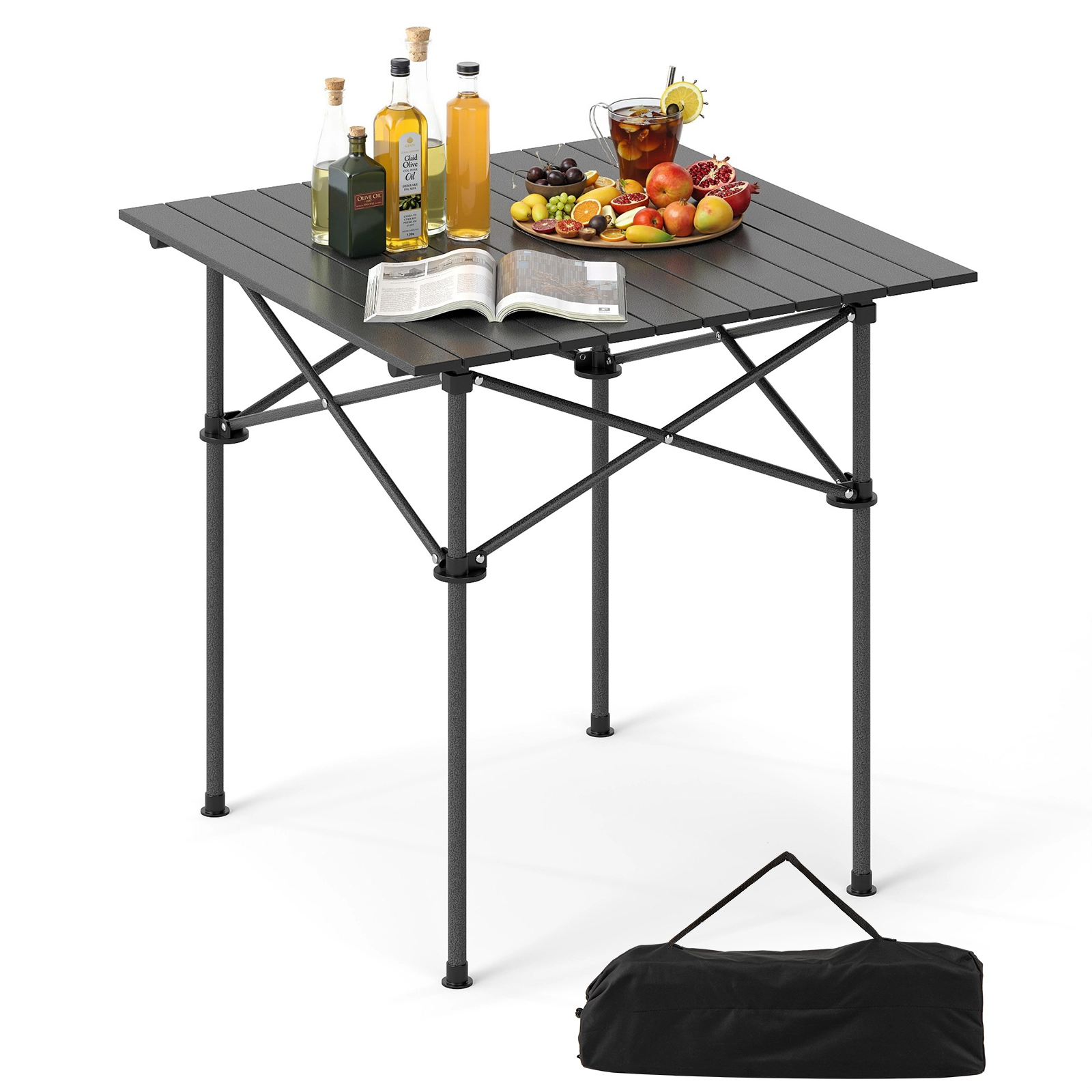 LJG Folding Roll-up Camping Table with Metal Legs