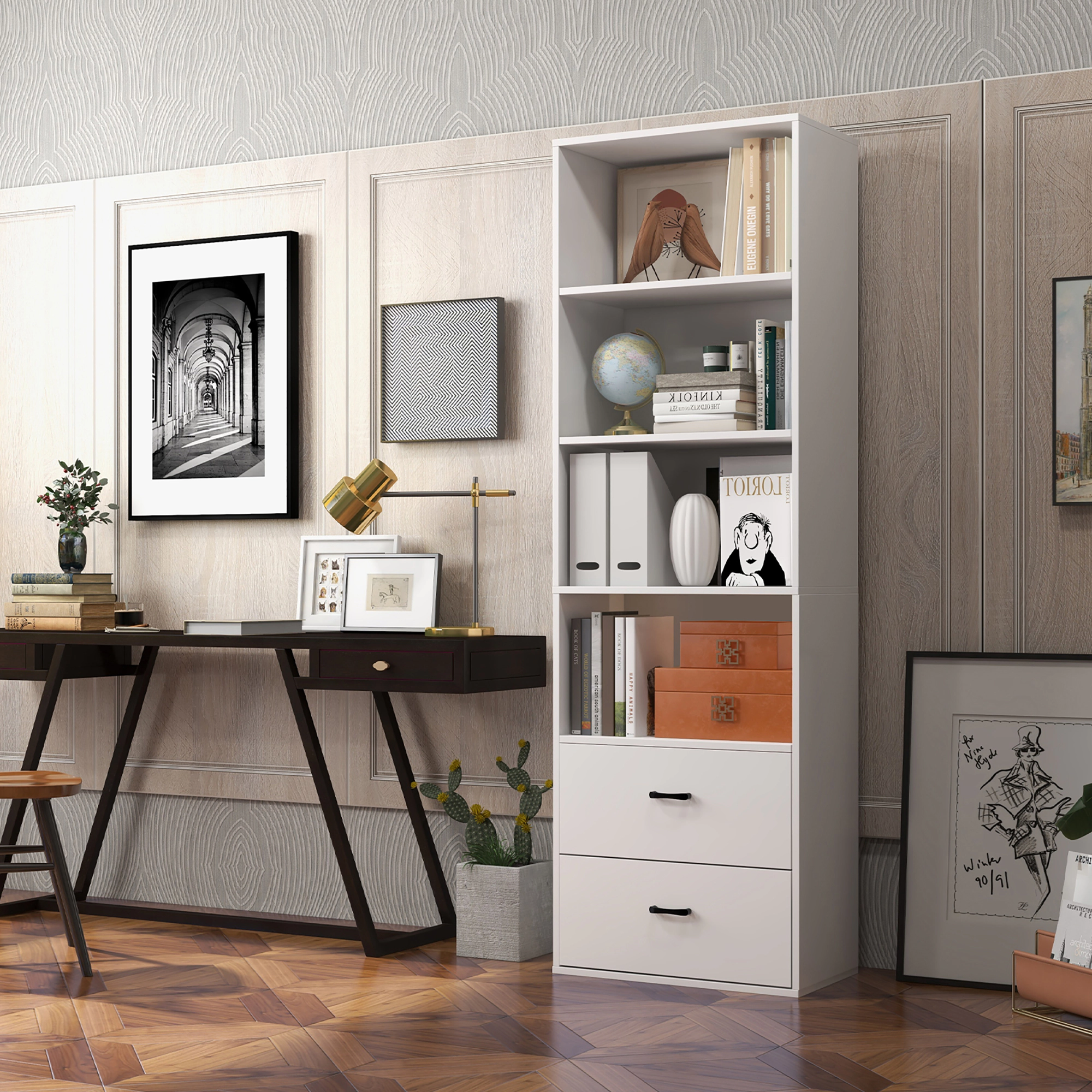 Costway 6-Tier Tall Bookshelf Freestanding Modern Bookcase White Storage Cabinet