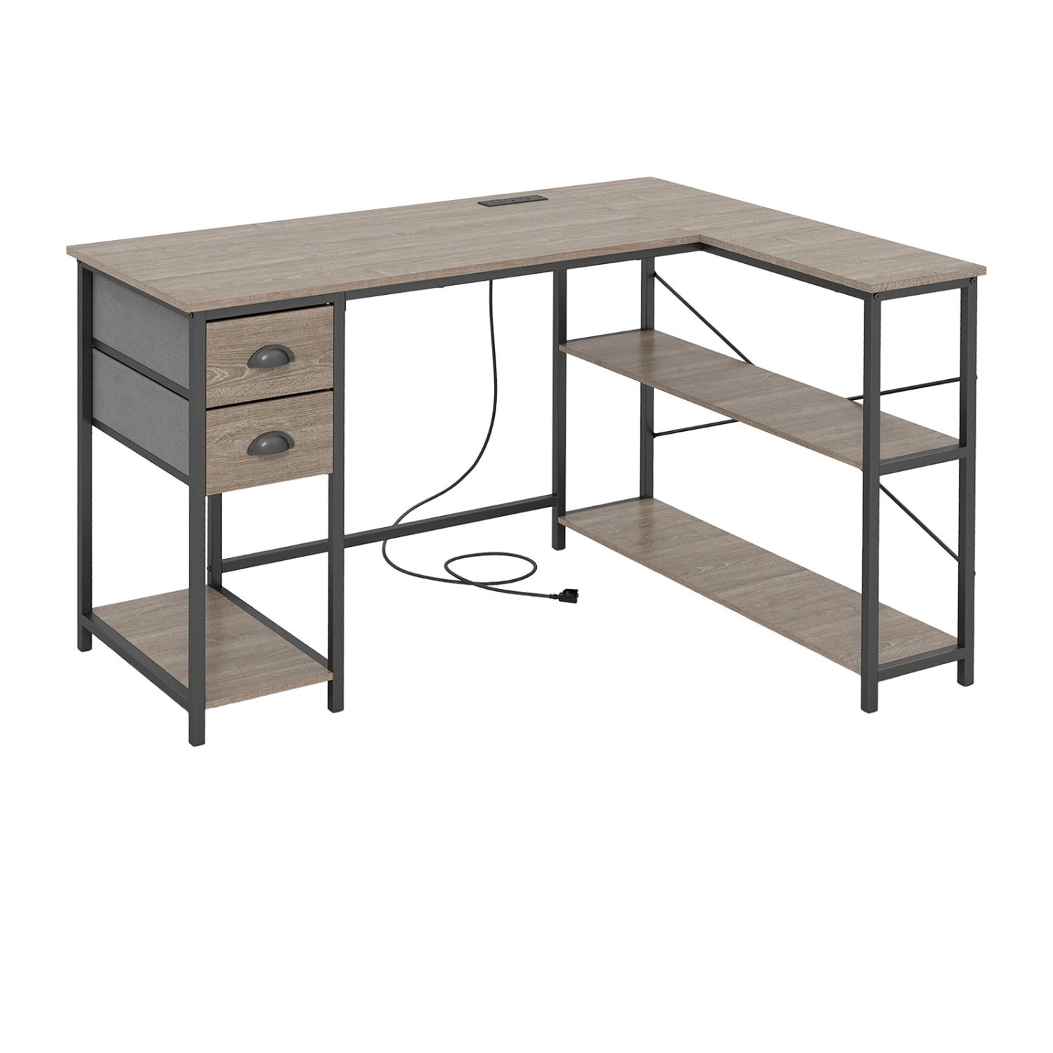 SlickBlue L Shaped Computer Desk with Charging Station and Drawers