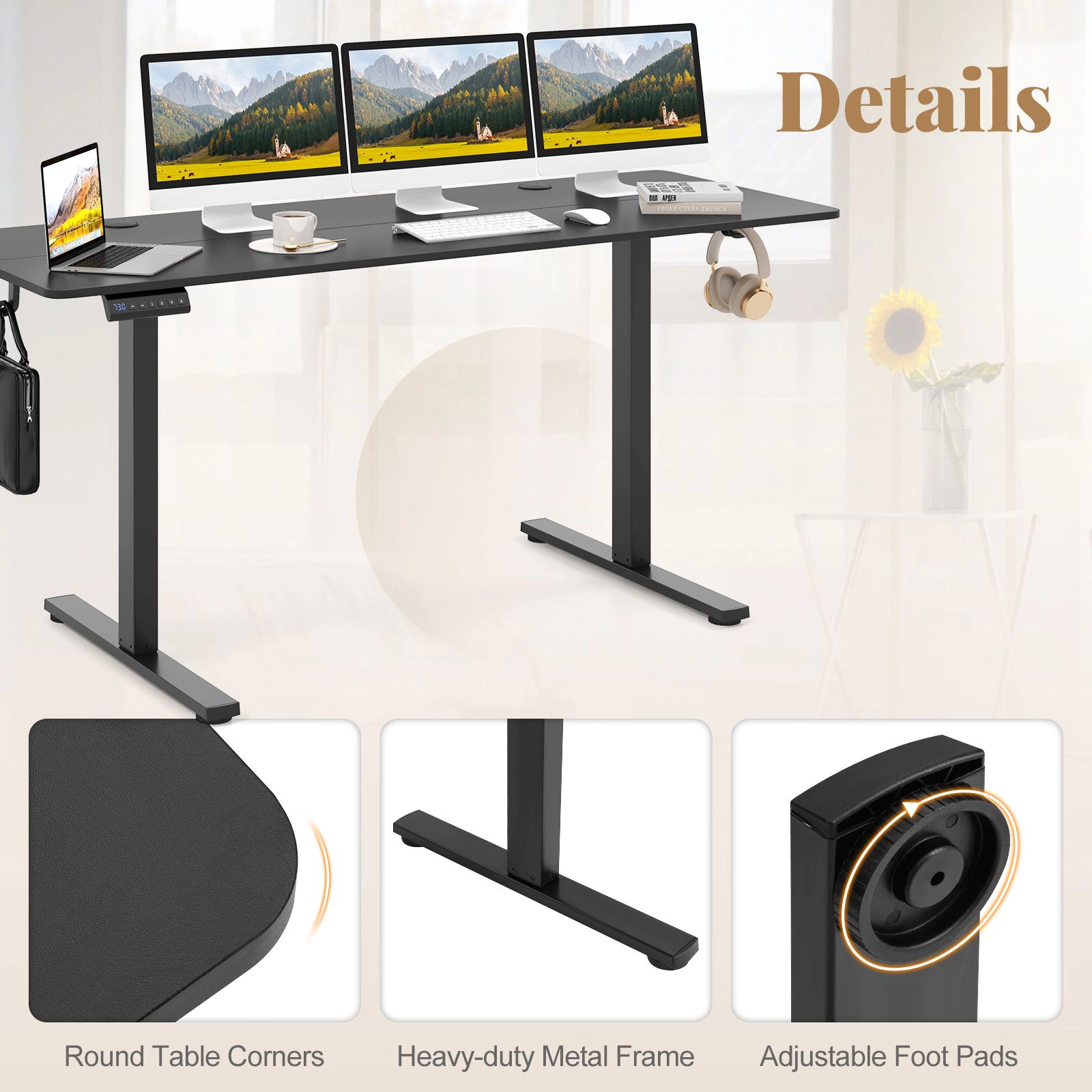 SlickBlue 63 Inch Height Adjustable Standing Desk with Cable Holes