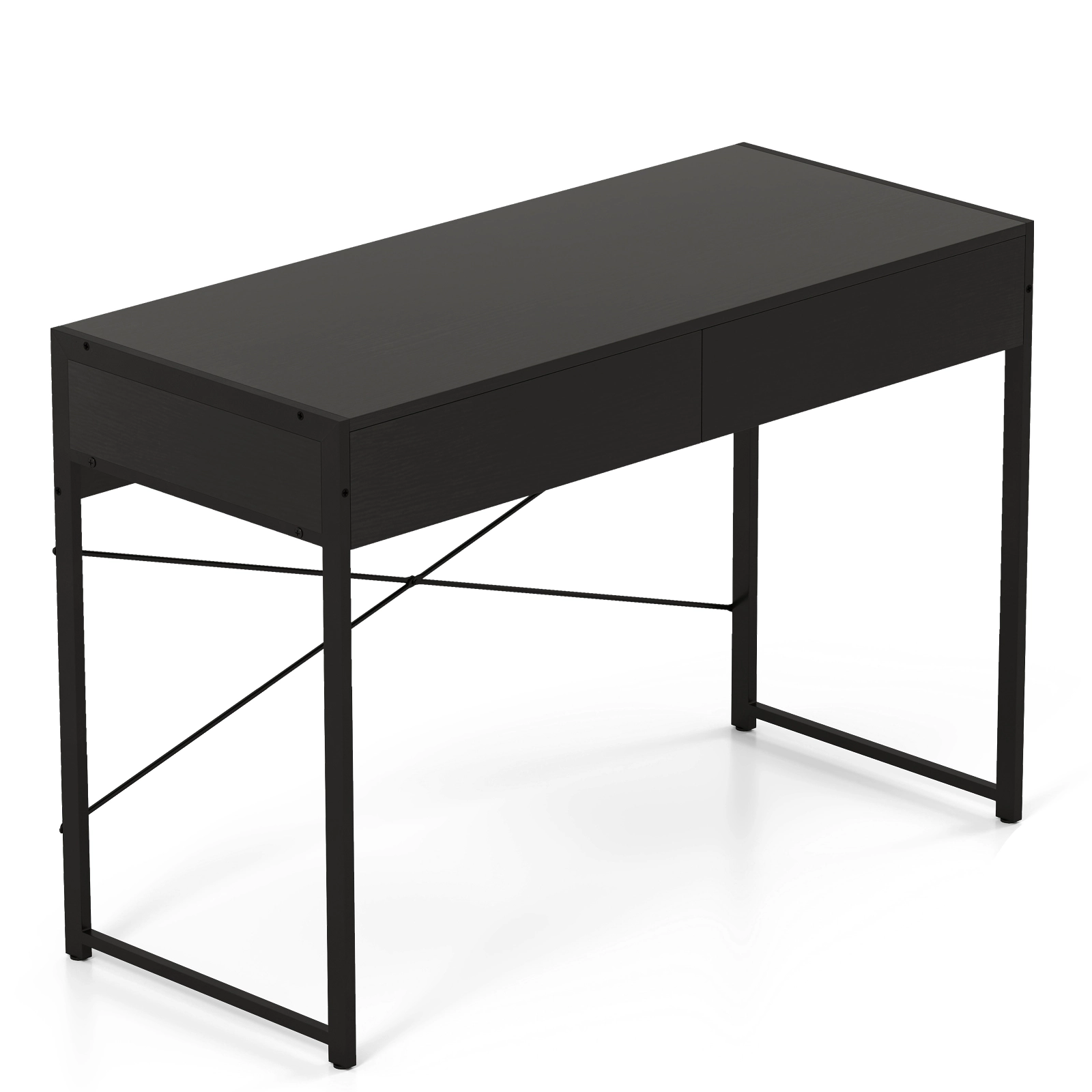 SUGIFT 44 in Home Office Desk Black with 2 Drawers and Steel Frame
