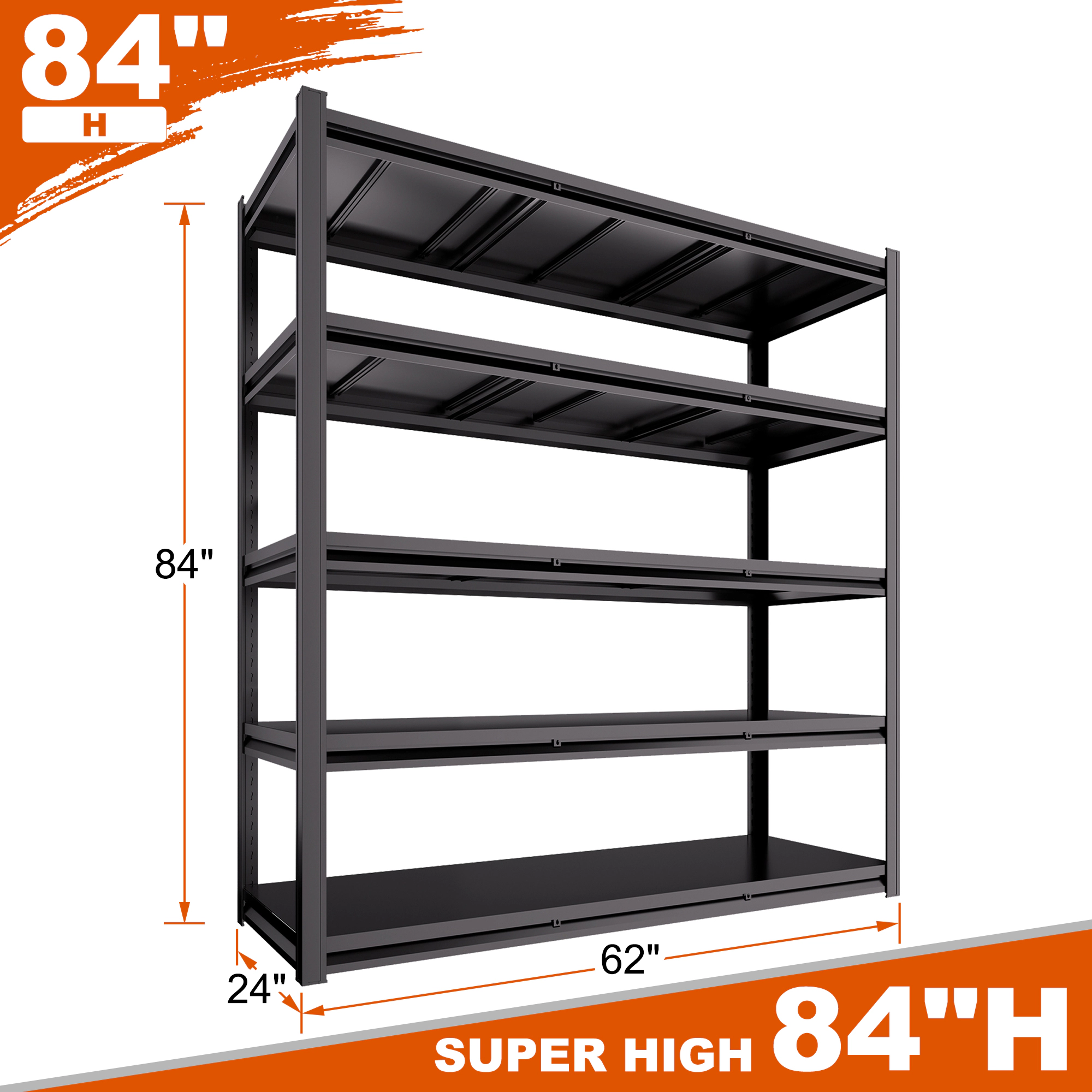 Flynama 5-Tier Freestanding Garage Shelving, Heavy Duty Steel, Adjustable