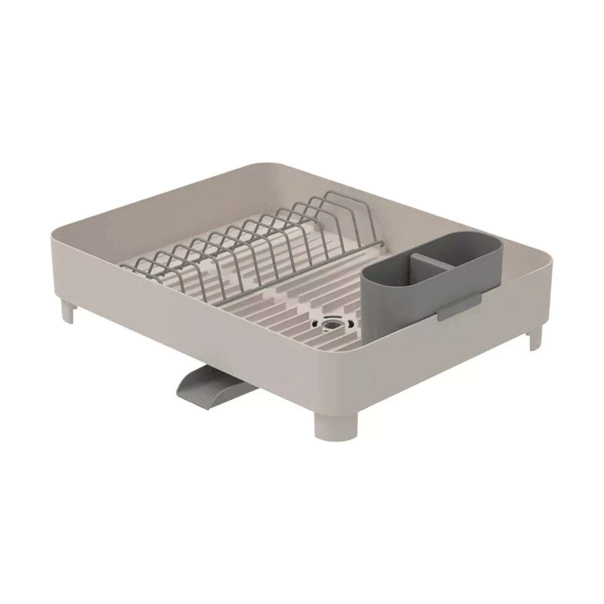 OU Dish Drying Rack with Drainage Spout, Nonslip Drainer Removable Cutlery Holder & Steel