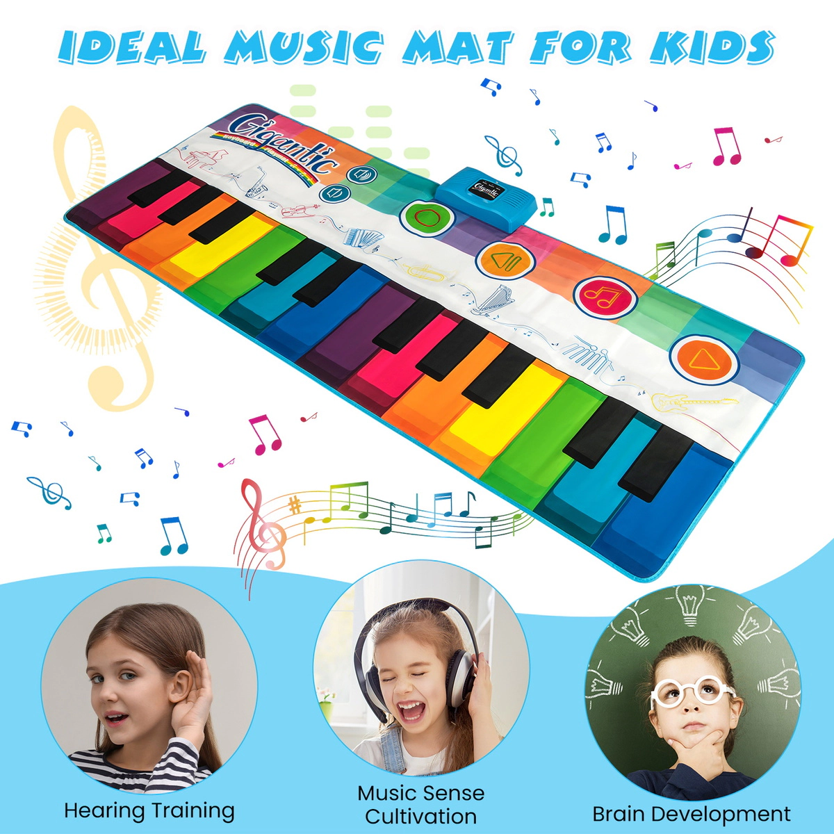 SUGIFT 71.5-in Floor Piano Dance Mat Musical Playmat with 24 Piano Keys 8 Instrument Sounds and Anti-Slip Base