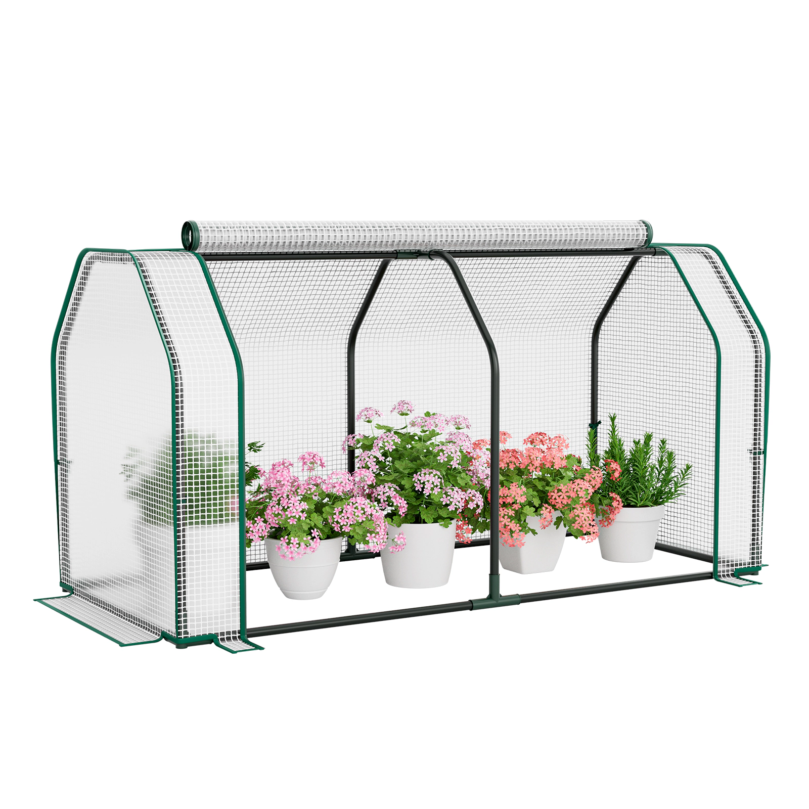 SUGIFT 47-in Mini Greenhouse Outdoor Small Grow House with Roll-Up Zipper Door 6 Stakes and PE Cover