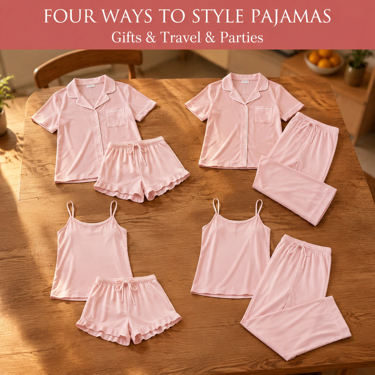 WZK Womens 4-Piece Soft Ruffle Cami Top Shorts Loungewear Pajama Set
