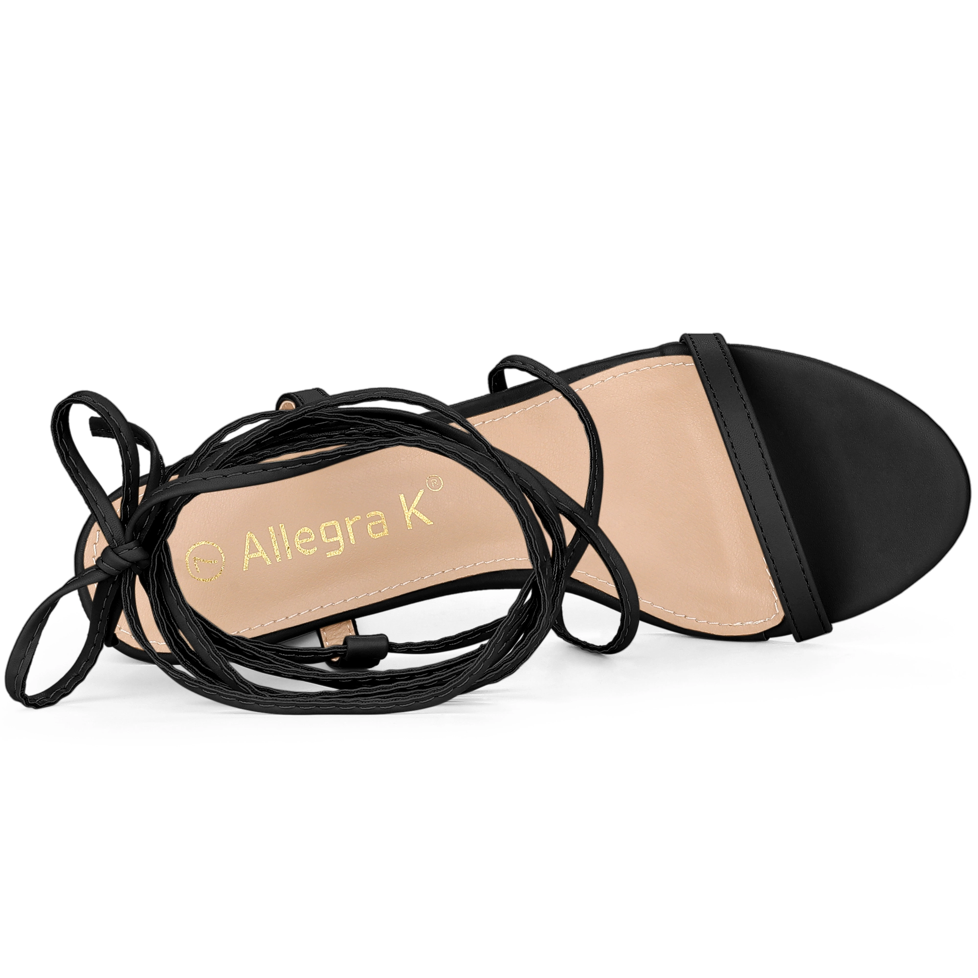 BLISSFUL STEP Women Open Toe Strappy One Strap Lace Up Chunky Heels Sandals
