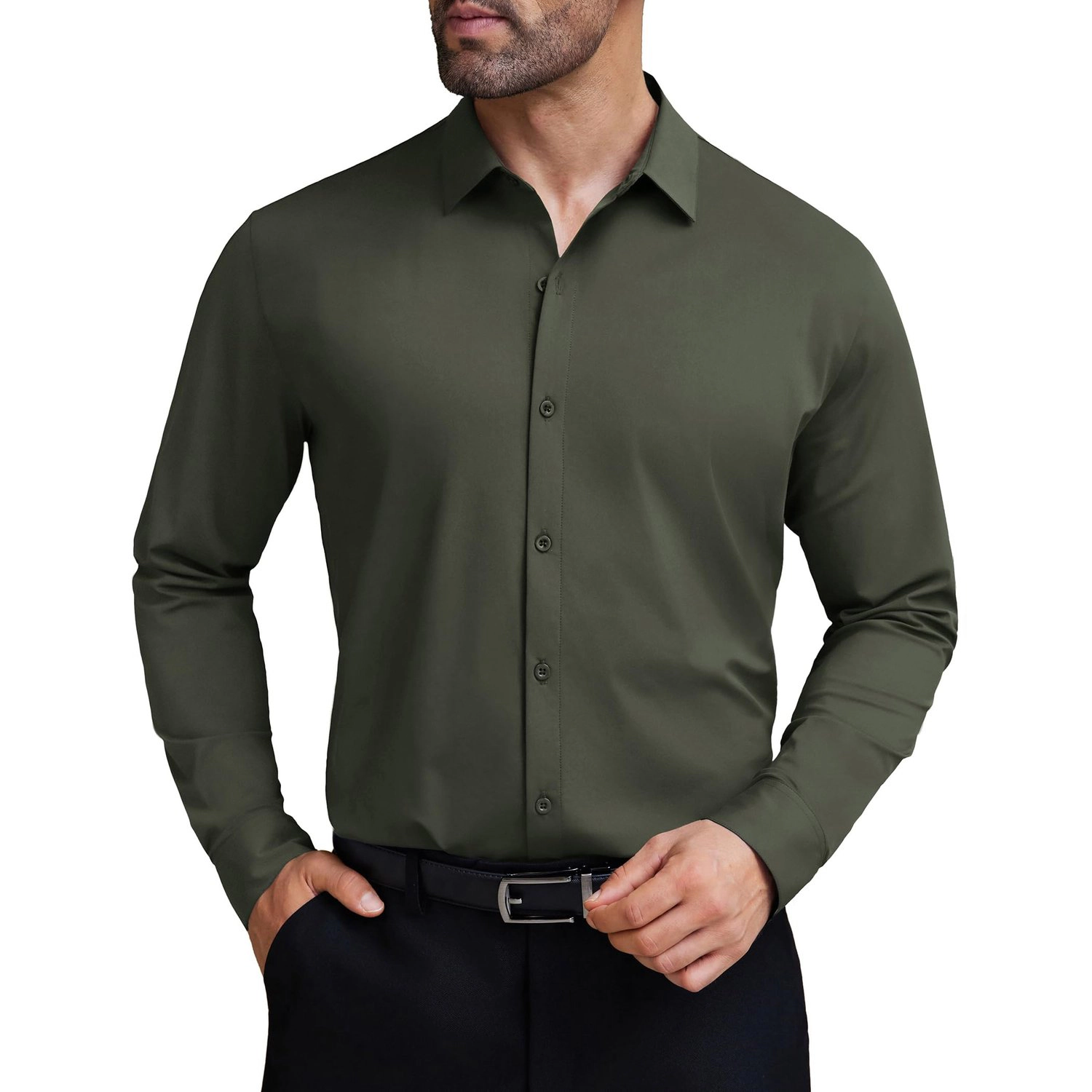 COOFANDY Mens Long Sleeve Dress Shirt Classic Collar Button Up Solid Work