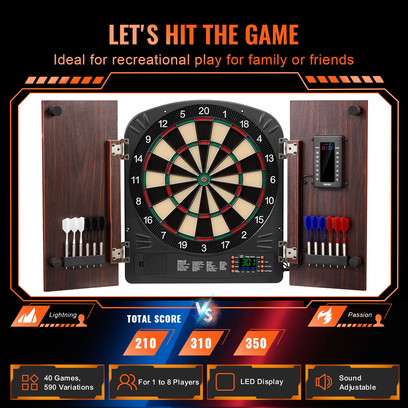 HONGGE Dartboard and Cabinet Set Ready-to-Play Bundle with Hideaway Cabinet, Easy Assembly