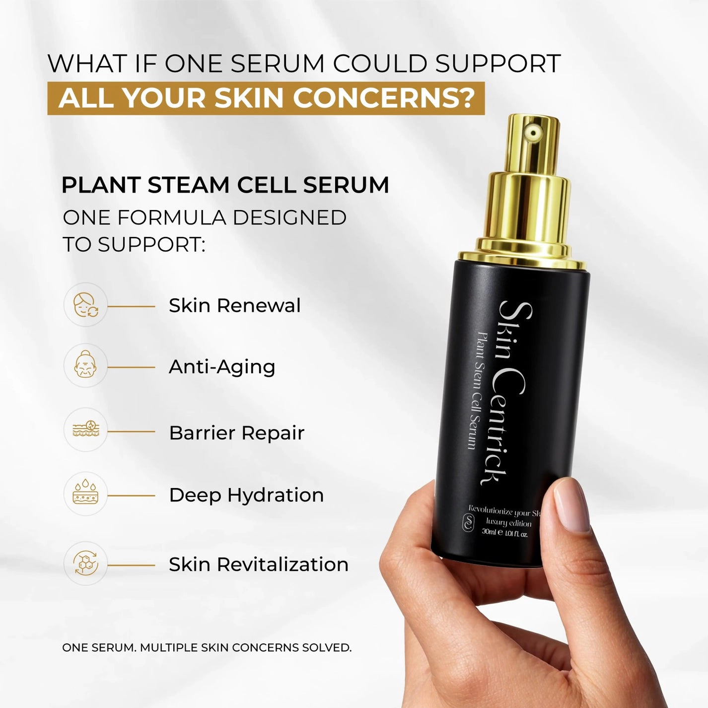 Skin Centrick | Face Serum | Hydrating & Smoothing | Plant Stem Cells & Hyaluronic Acid | Fine Lines & Dryness | 30 ml