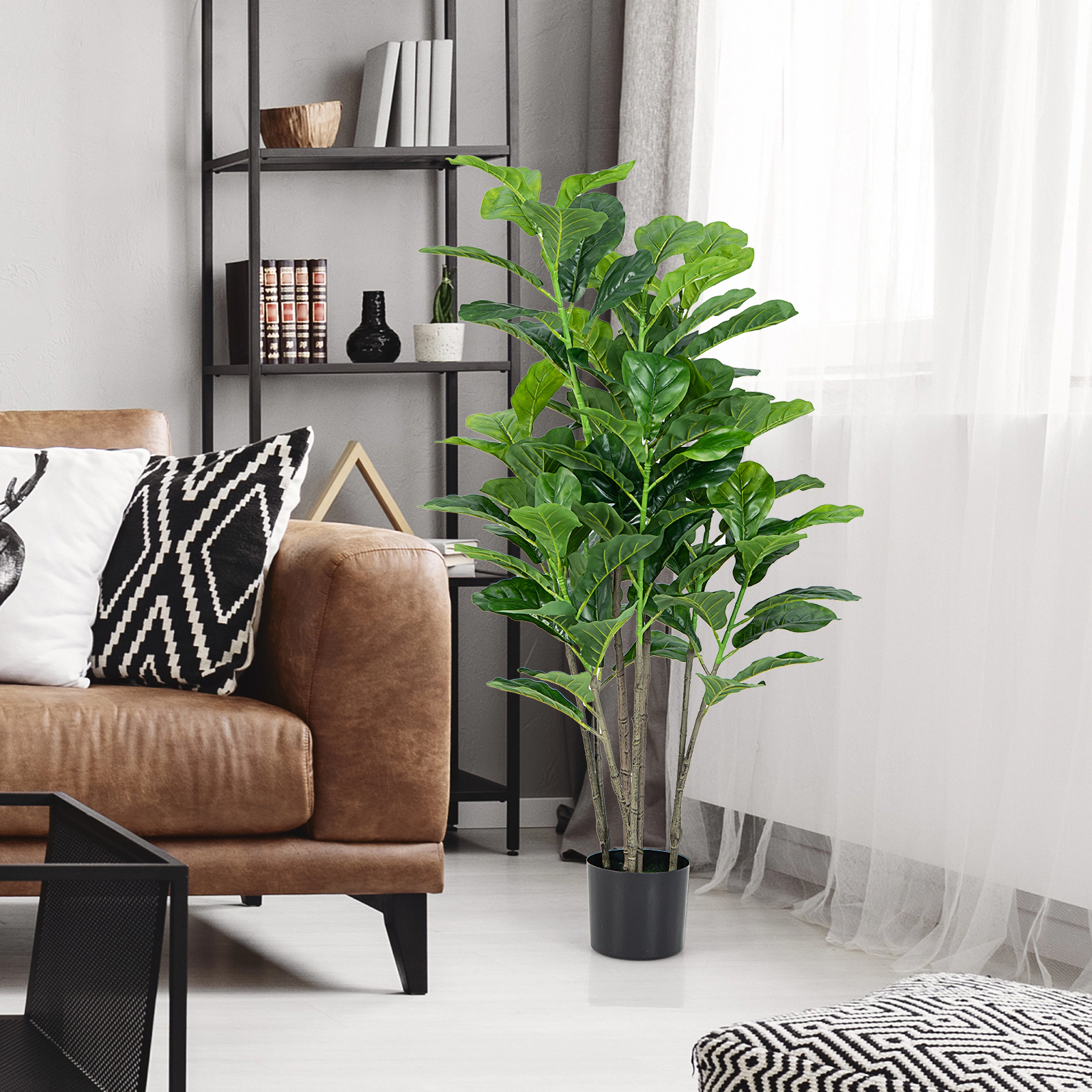 SlickBlue 51 in Faux Fiddle Leaf Fig Trees Set of 2 for Home Office Decor