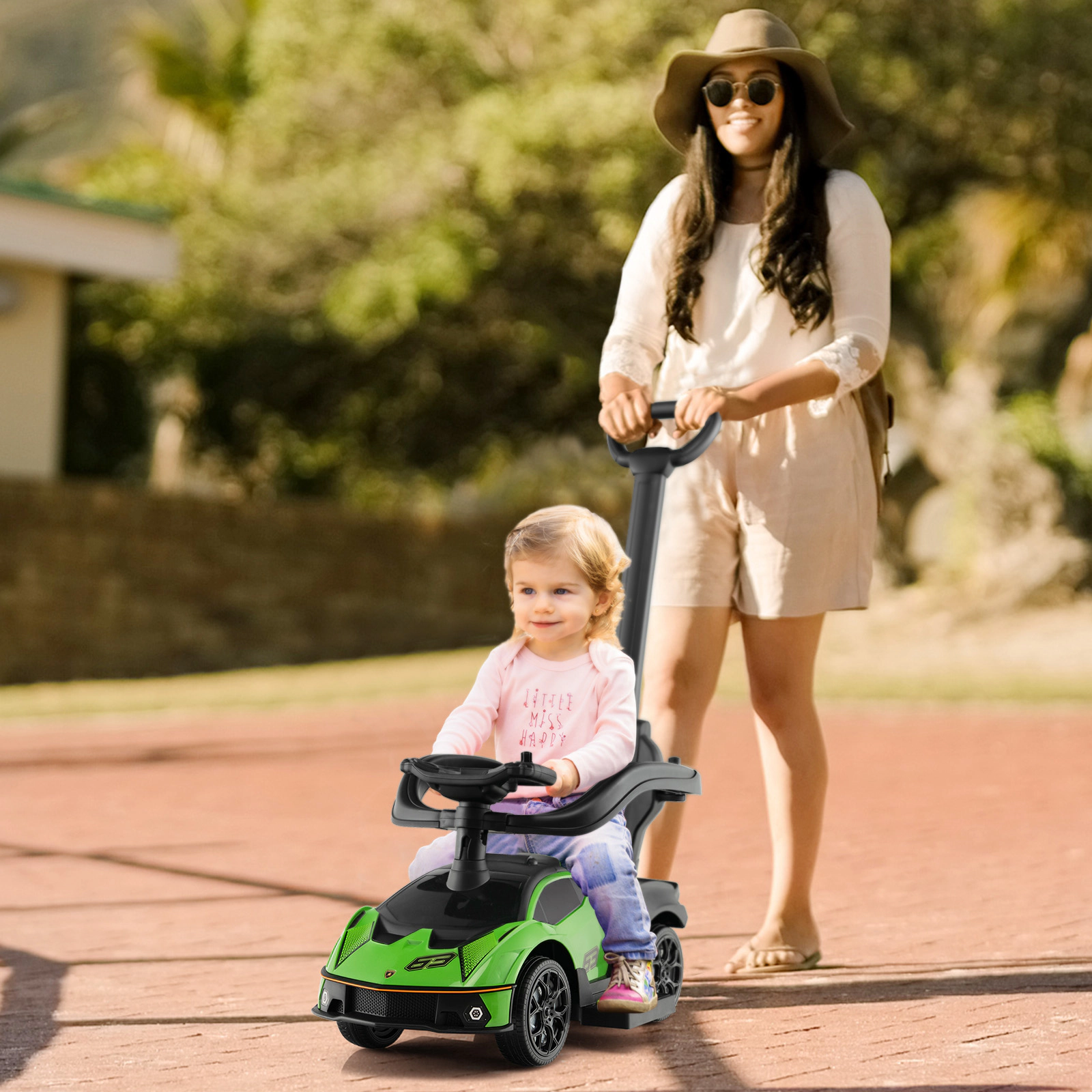 Costway 3-in-1 Licensed Lamborghini Ride on Push Car Stroller Sliding w/ Sound White
