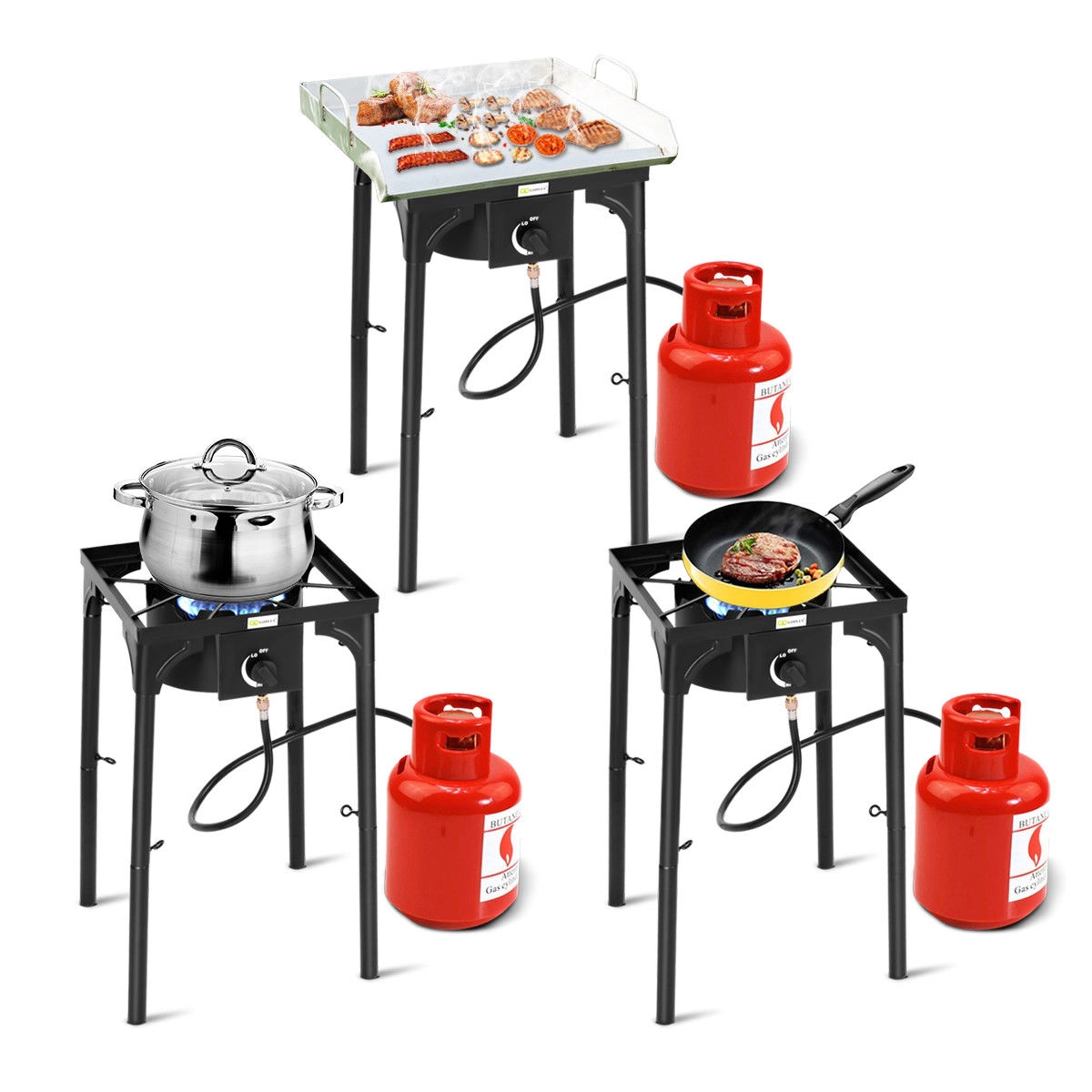SUGIFT 100000-BTU Black Single Burner Propane Camp Stove with Detachable Legs 15.5-in W 15.5-in D 17-in H