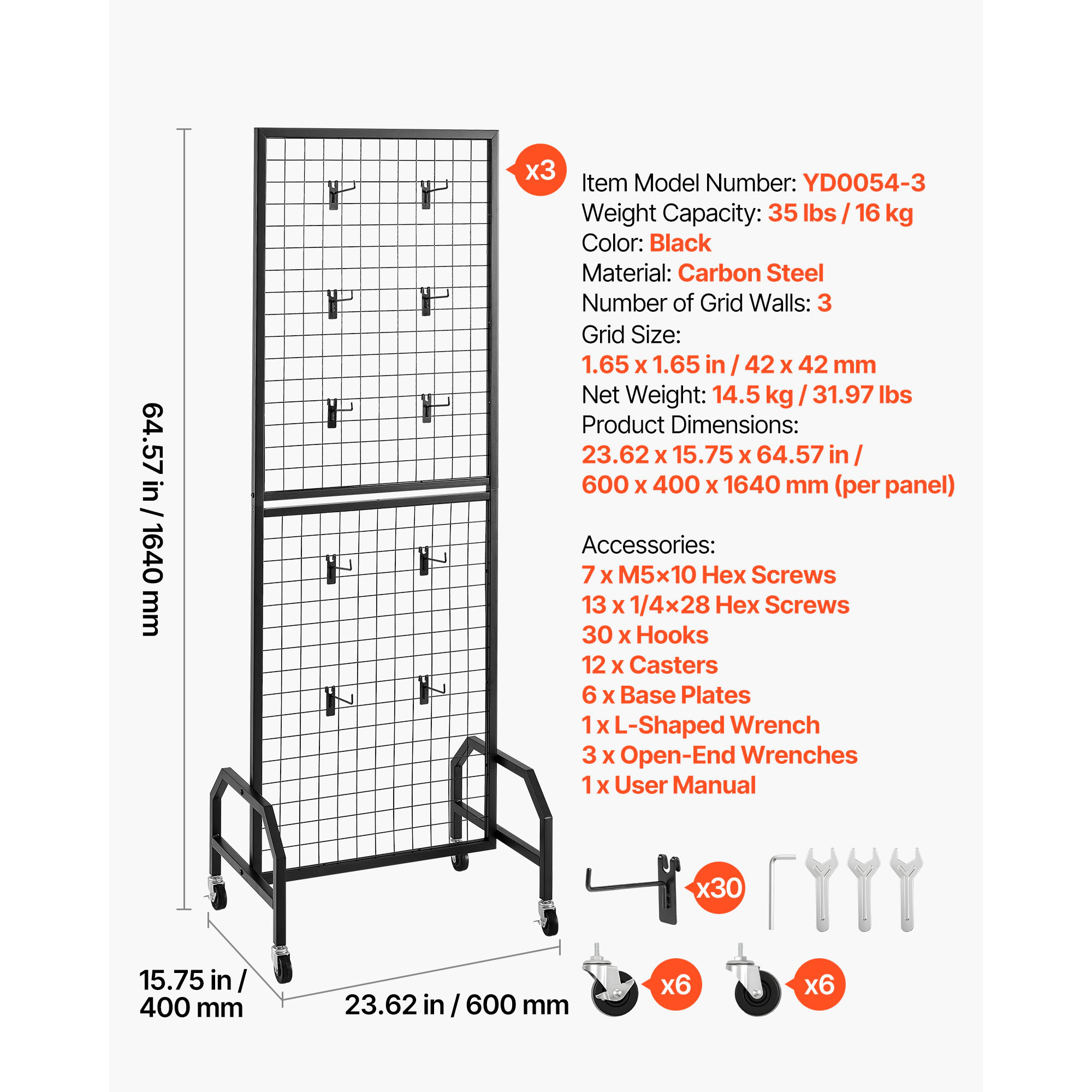 HONGGE Grid Wall Wire Grid Panels Display Art Display with and Hooks Gridwall for Craft