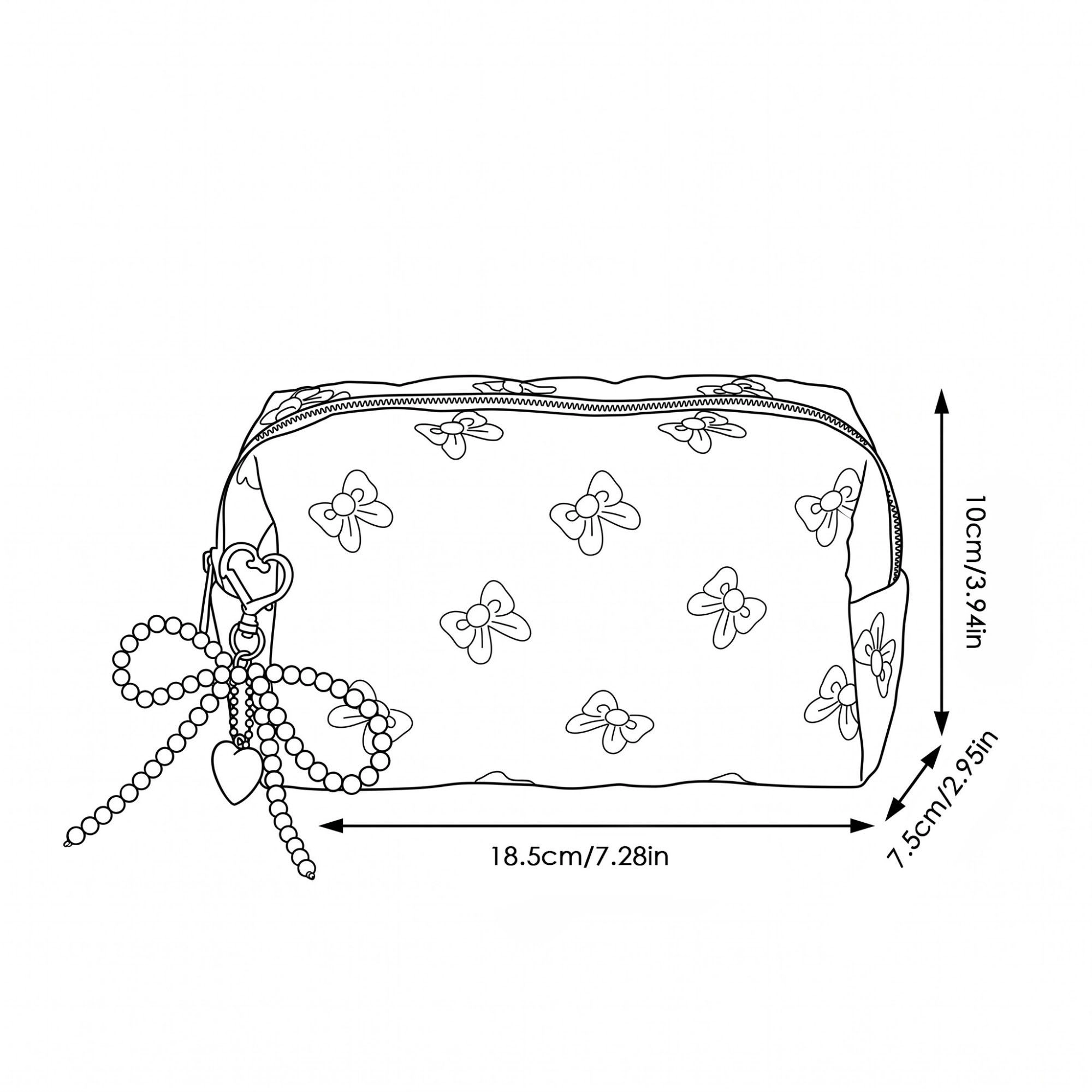 Alilang Unisex Quilted Bow Makeup Bag with Pearl Charm Cosmetic Pouch