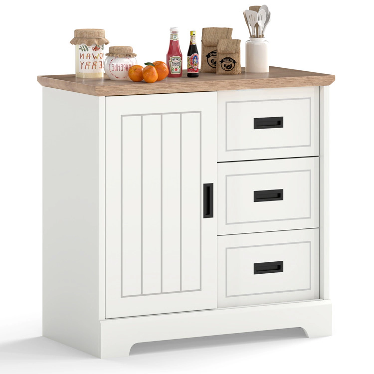 Hivvago Farmhouse Sideboard Buffet Cabinet Kitchen Pantry With Sliding Doors-White