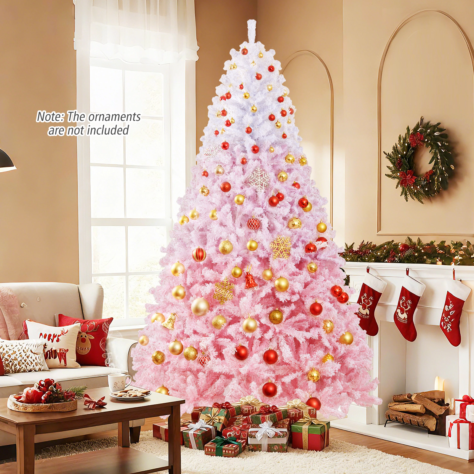 LJG 5/6/7/8 FT Artificial Christmas Tree with Warm White LED Lights and 8 Modes for Holiday