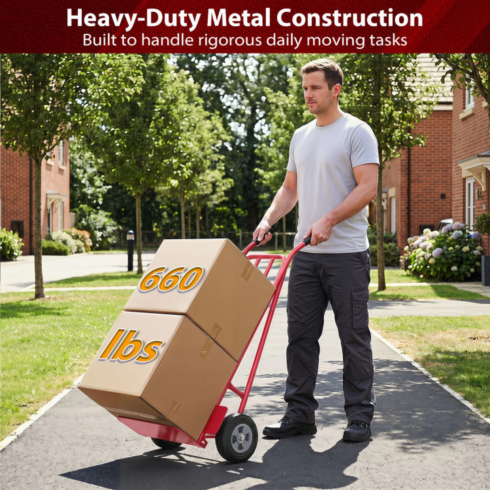 SUGIFT 660-lb Capacity Heavy Duty Convertible Folding Hand Truck Dolly Cart with Dual Nose Plates and 8-in Wheels