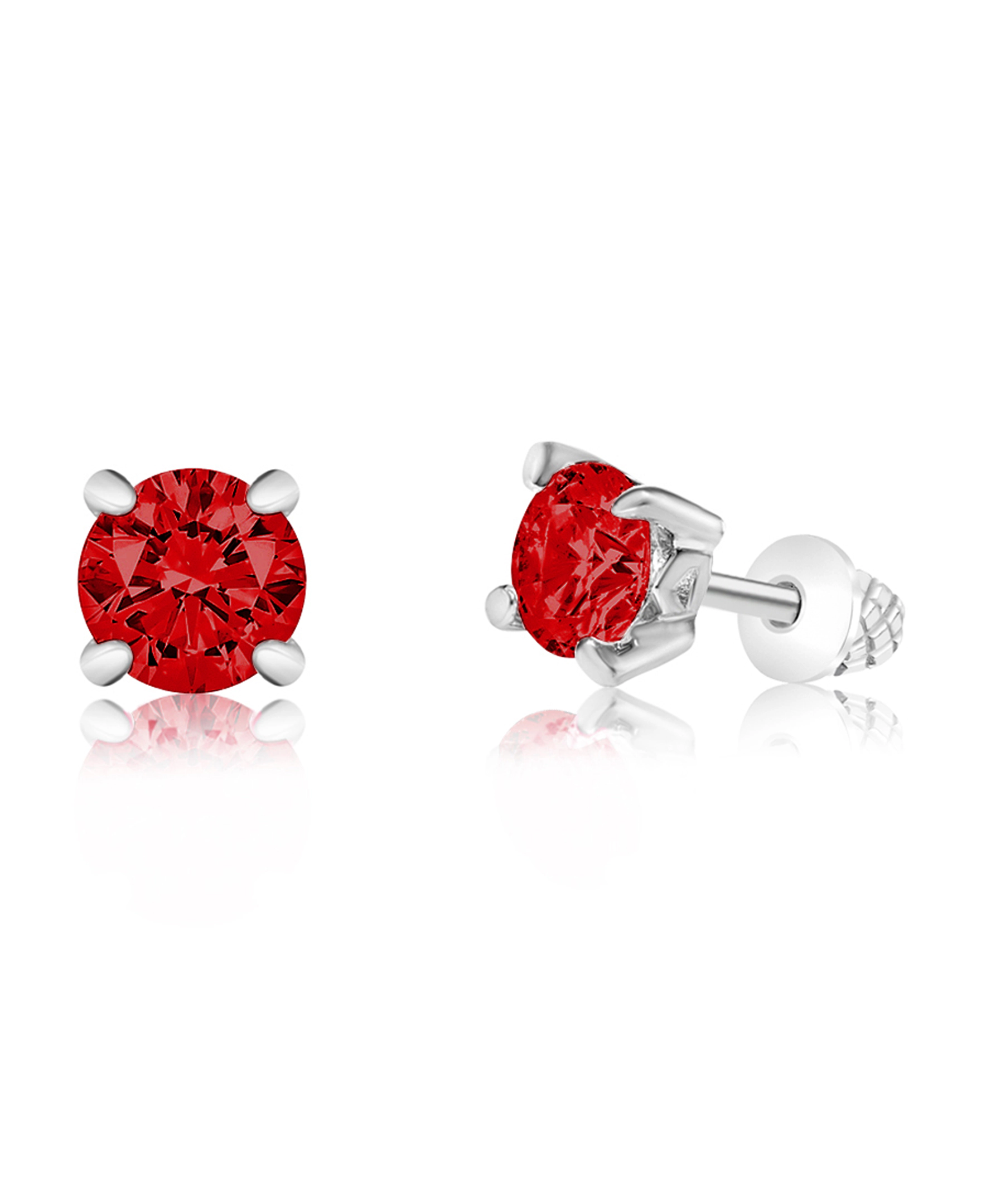 CHANTEUR Girls Crystal Stud Earrings - January Birthstone, White Gold Palladium Plating, Screw Back