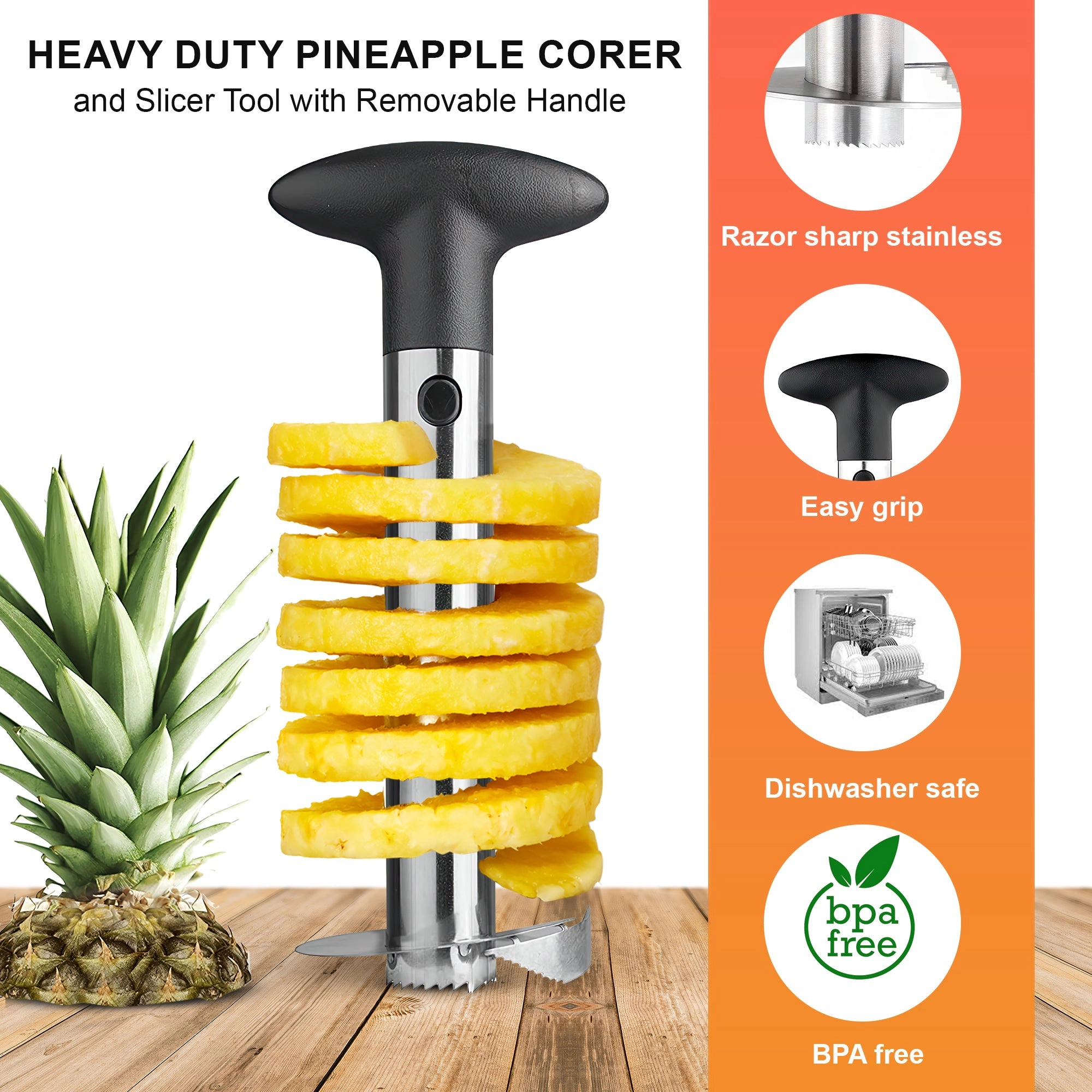 Cheer Collection Pineapple Corer And Slicer Tool, Stainless Steel Pineapple