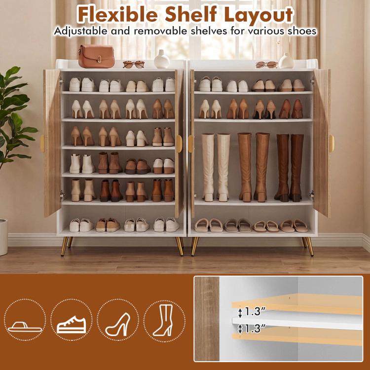 Hivvago 44" Tall Shoe Storage Cabinet with 7-Tier Doors and Adjustable Shelves for Entryway