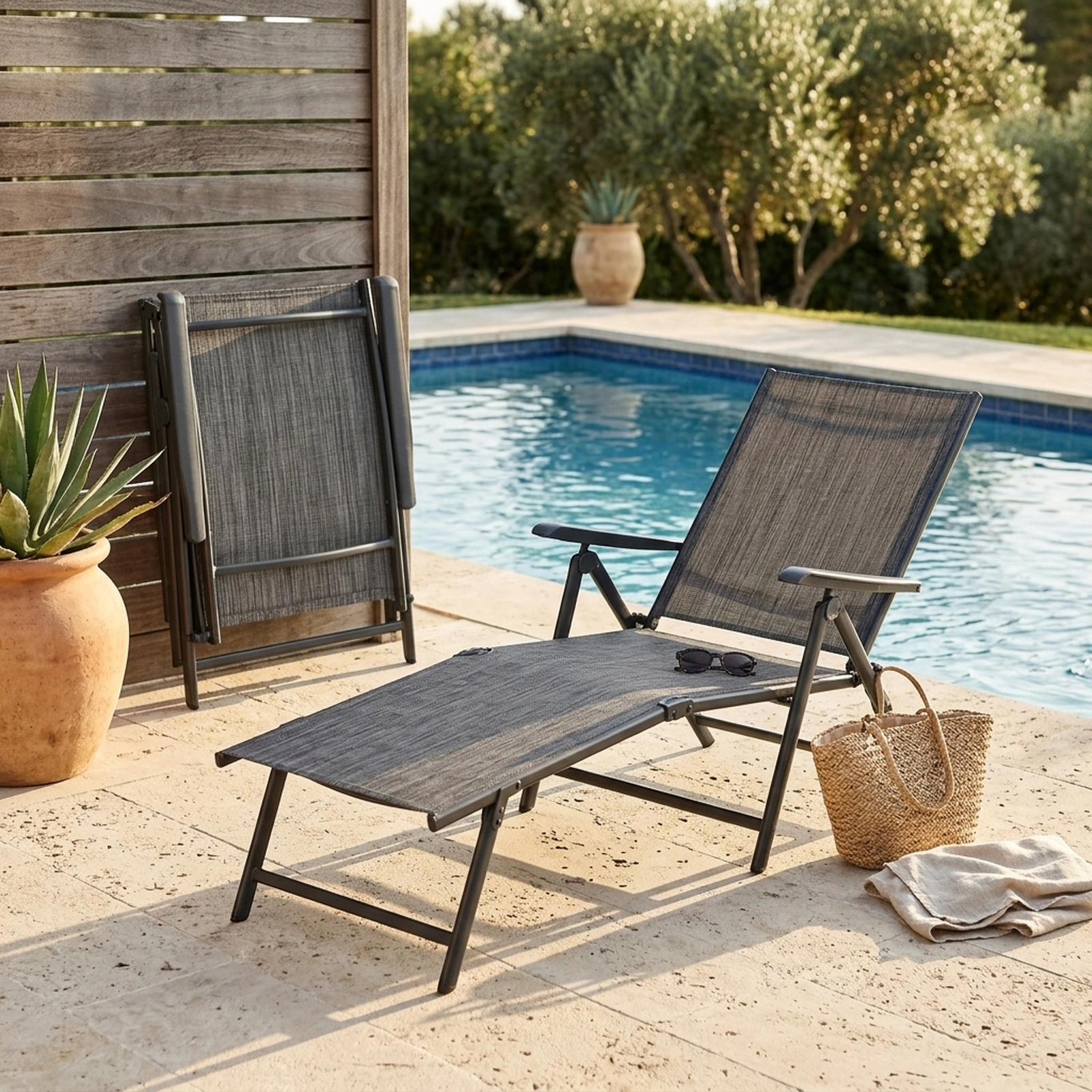 SUGIFT 2-Piece Folding Chaise Lounge Chairs, 5-Position Backrest, 2-Position Footrest, Gray