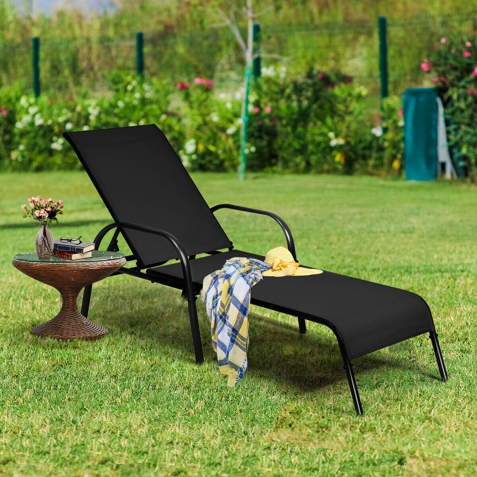 SUGIFT Set of 2 Outdoor Chaise Lounge Chairs, 5-Position Reclining Patio Loungers, Black