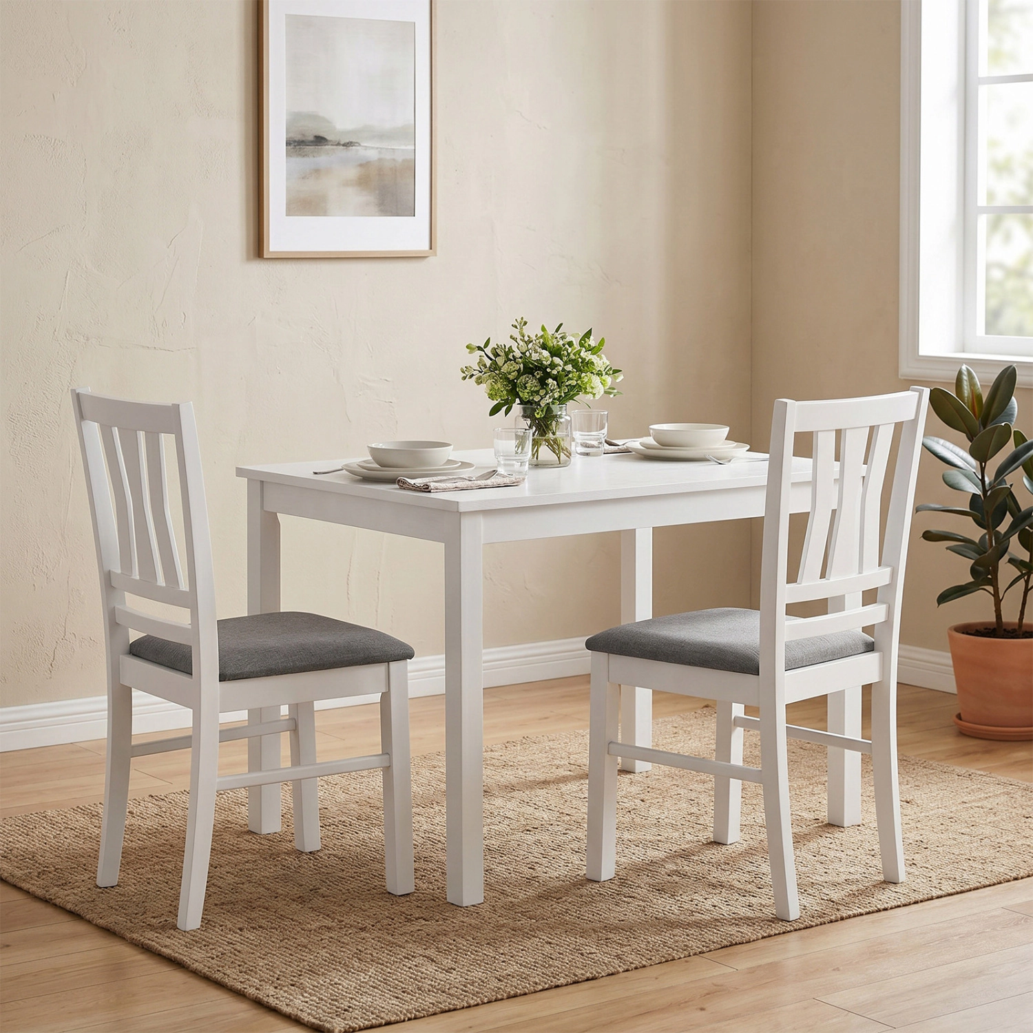 LJG Set of Linen Style Upholstered Kitchen Chairs with Wood Frames
