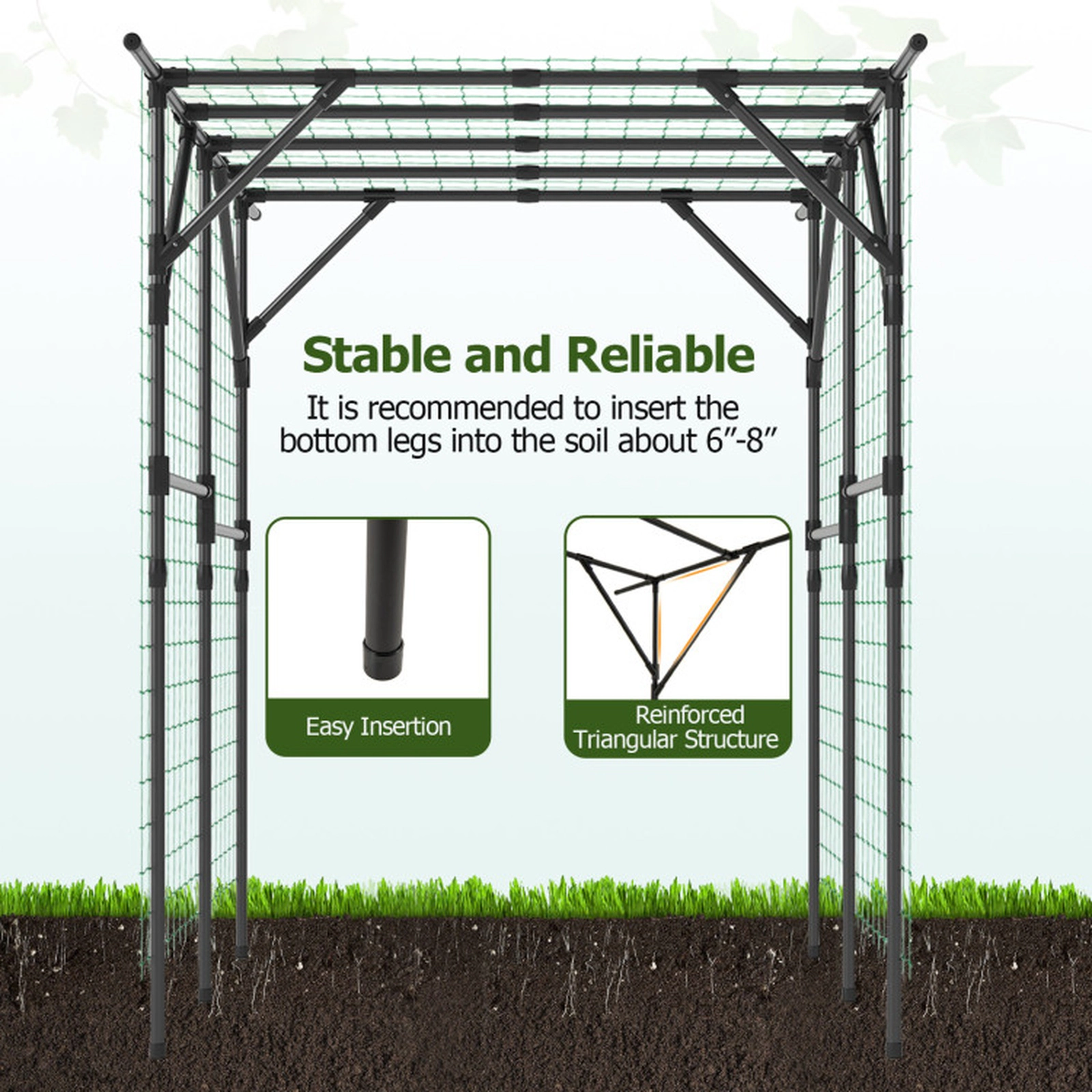 SUGIFT Large Garden Arch Trellis for Climbing Plants 79-in Tall Outdoor Grape Vine Support with Garden Netting Black